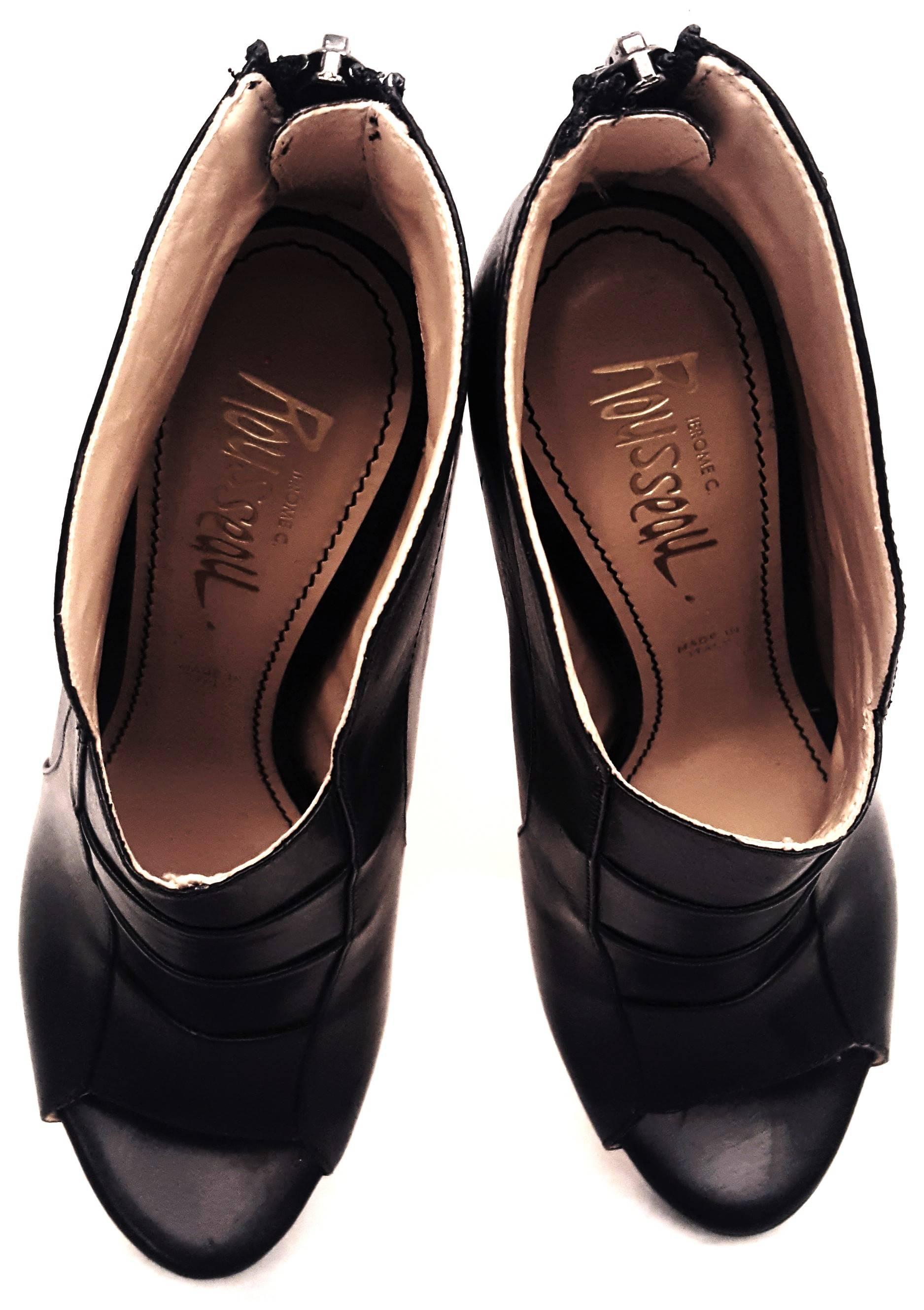 Jerome C. Rousseau Riviera Black Calfskin Peep Toe Ankle Boots  For Sale 3