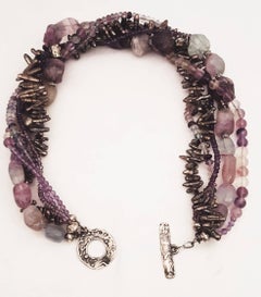Sterling Silver Five Strand Semi Precious Statement Necklace