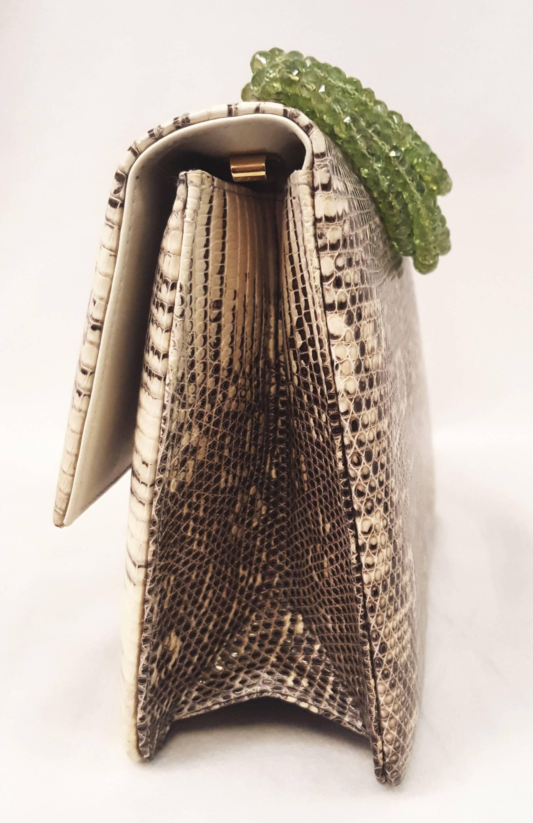 Beige Darby Scott Lizard Evening Bag With Peridot Strands For Sale