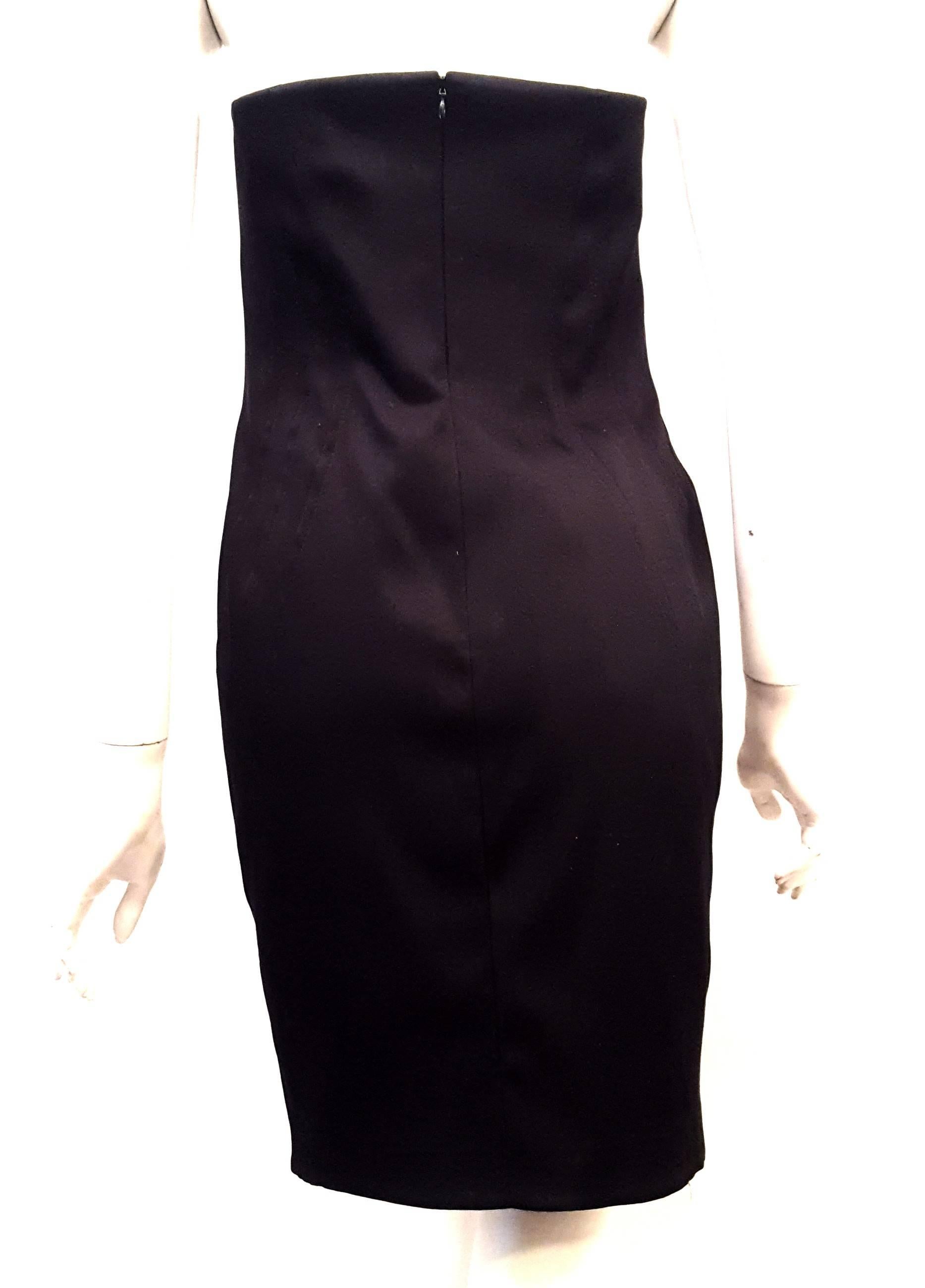 Escada Black Satin Strapless Dress In Excellent Condition For Sale In Palm Beach, FL