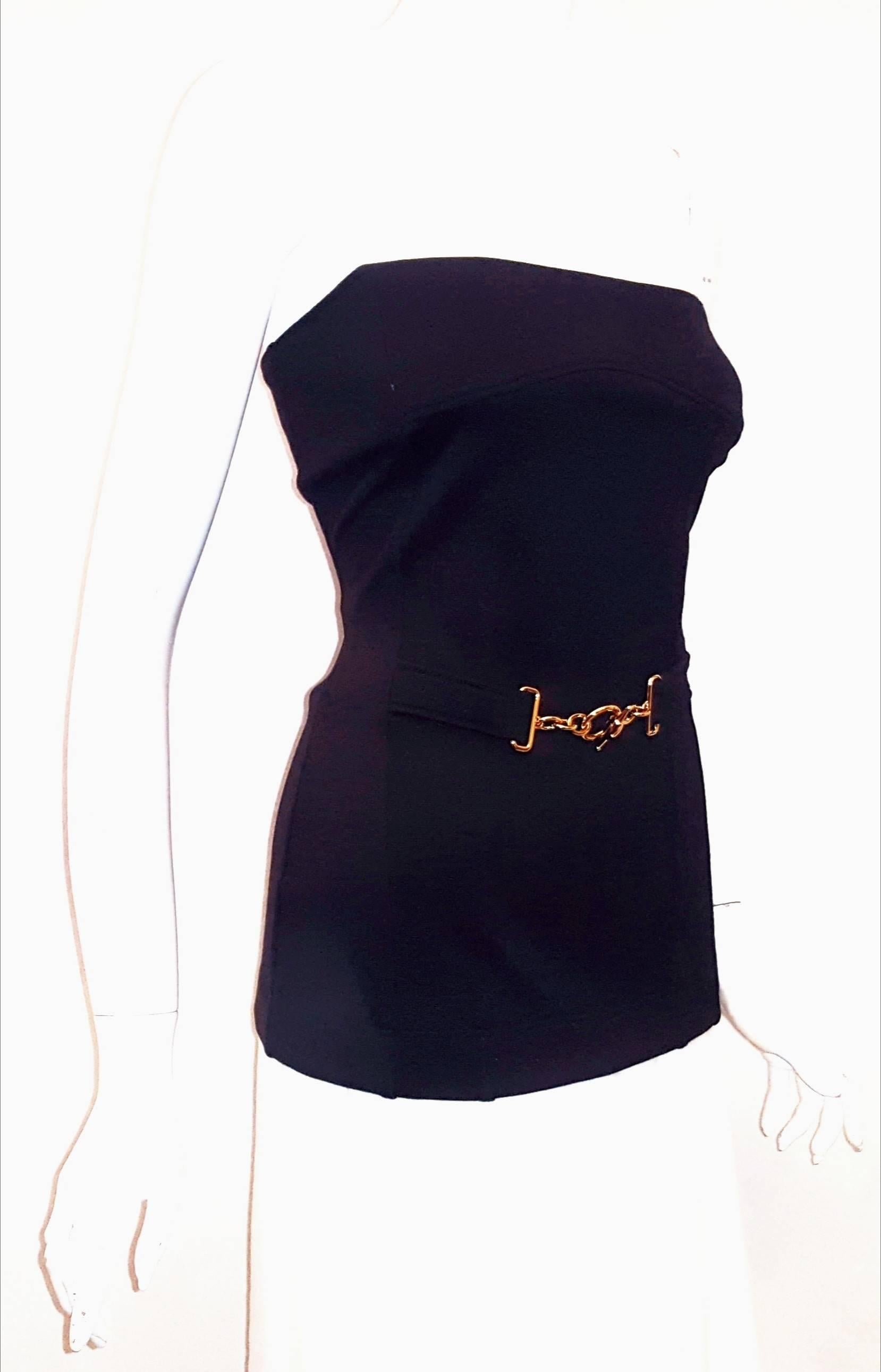 Gucci Black Wool Blend Strapless Bustier  In Excellent Condition In Palm Beach, FL