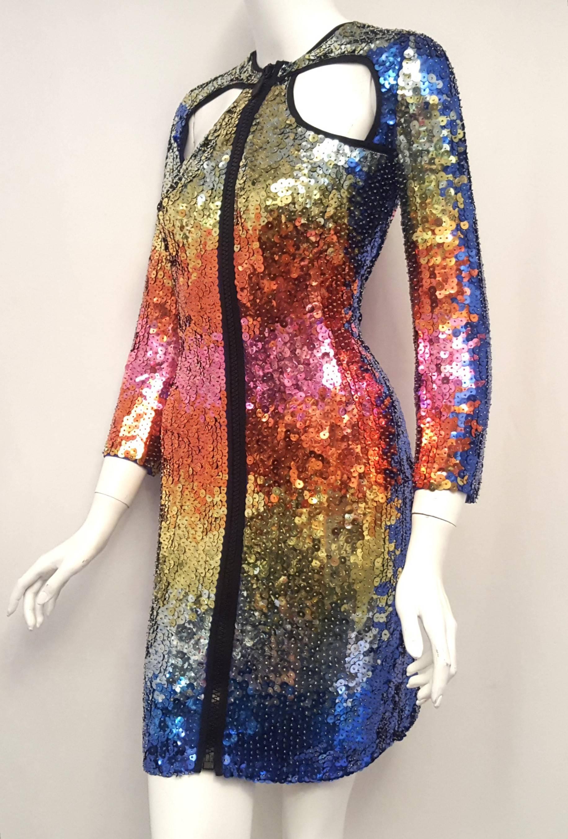 Emilio Pucci Kaleidoscopic Colors Sequined Dress with Front and Back Cut Outs    In New Condition In Palm Beach, FL