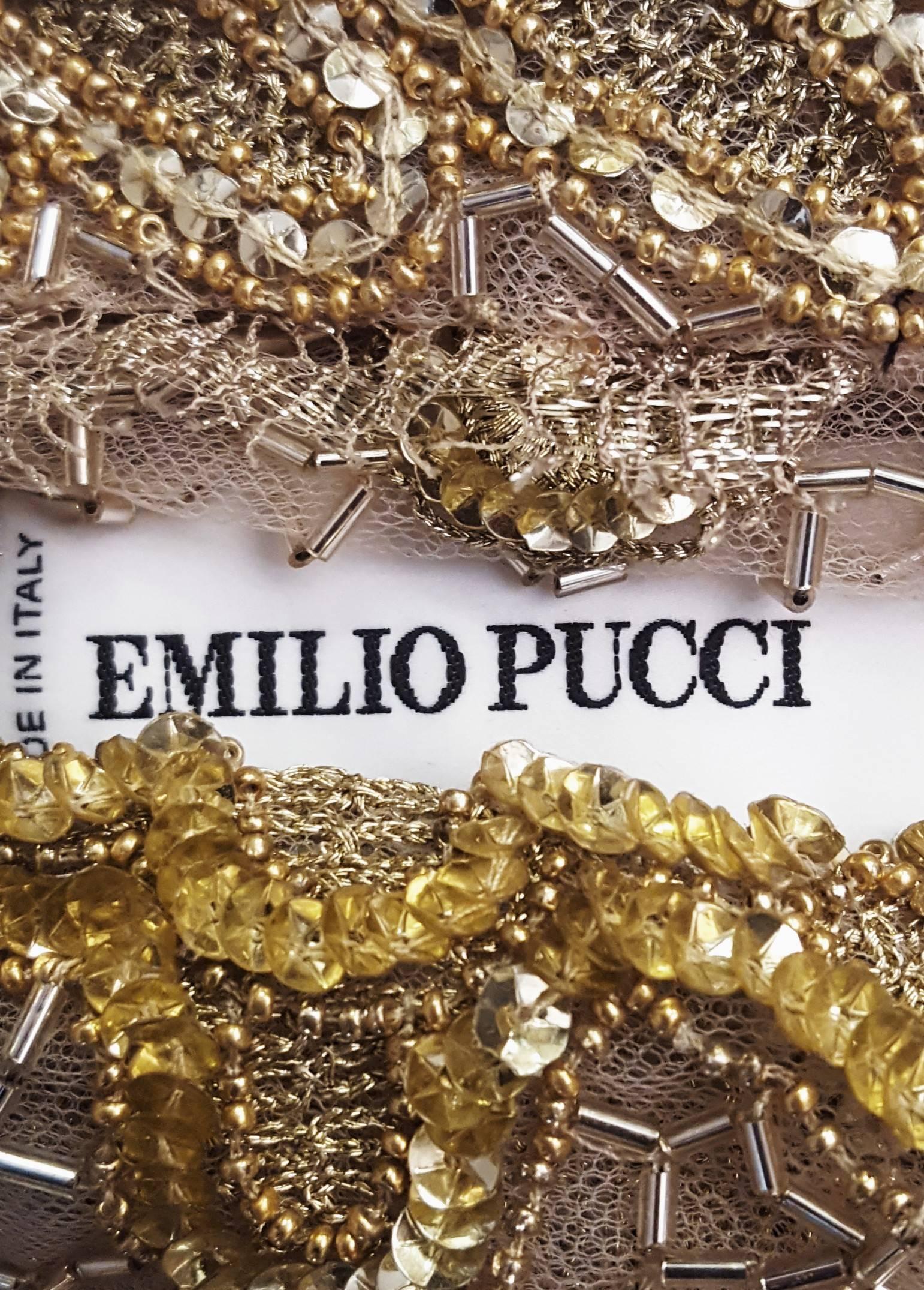 Women's Emilio Pucci by Peter Dundas Gold Tone Beaded Runway Dress, Spring 2012  10 US For Sale