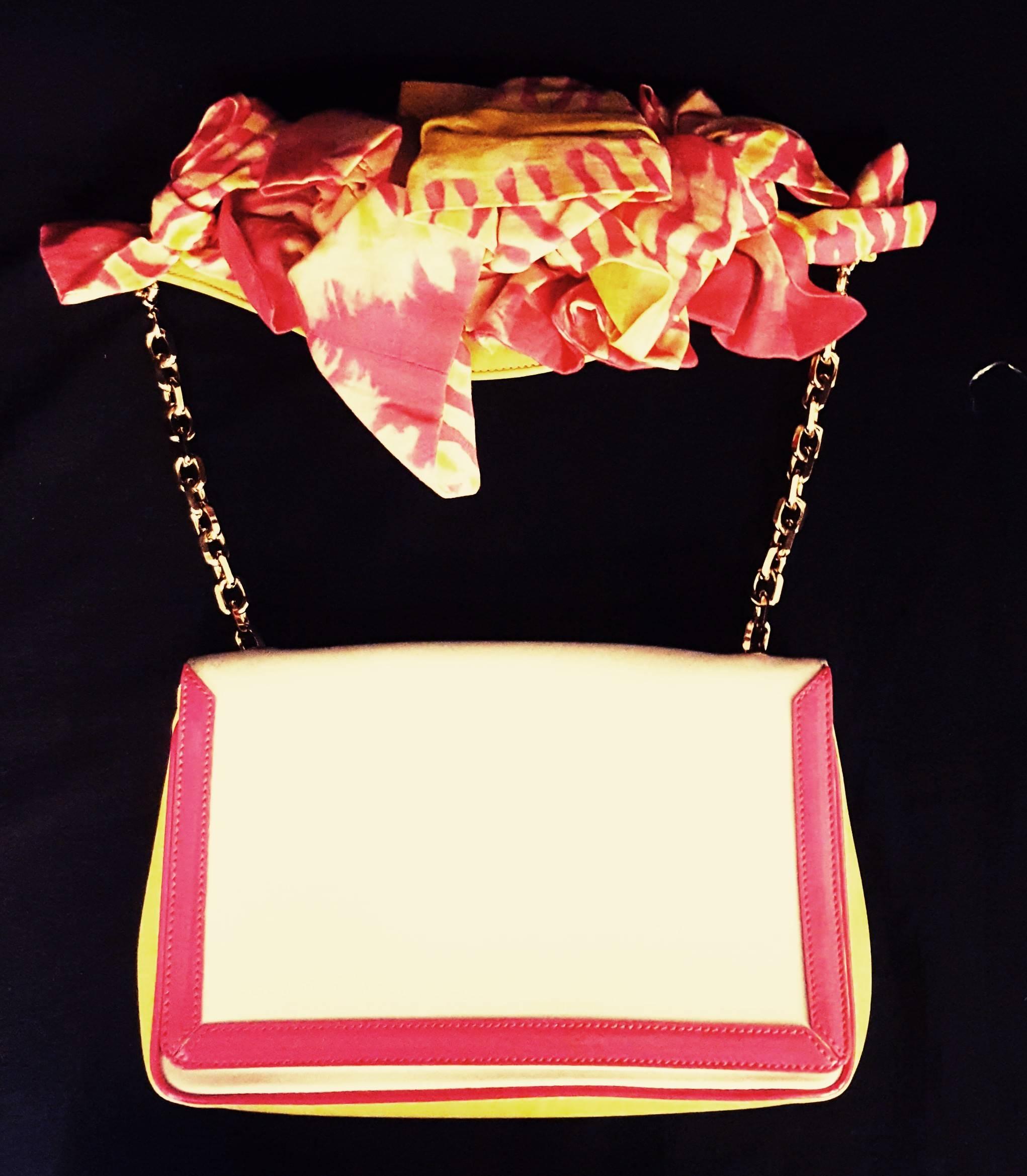 Christian Louboutin Artemis Papillote Hot Pink & Yellow Top Strap w/ Bows Bag 1