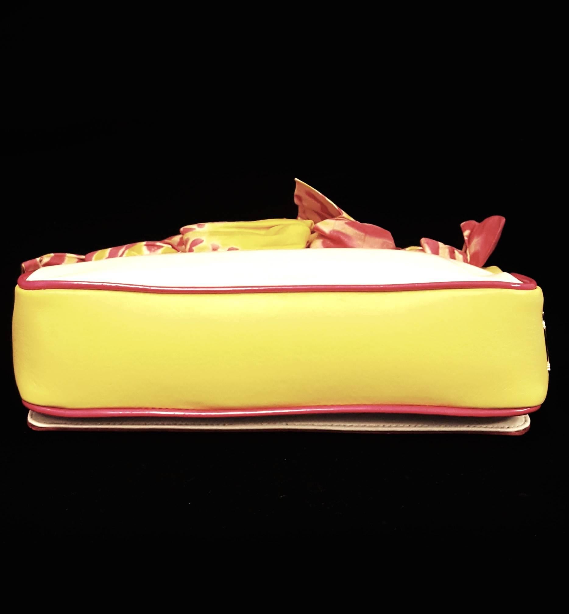 Women's Christian Louboutin Artemis Papillote Hot Pink & Yellow Top Strap w/ Bows Bag