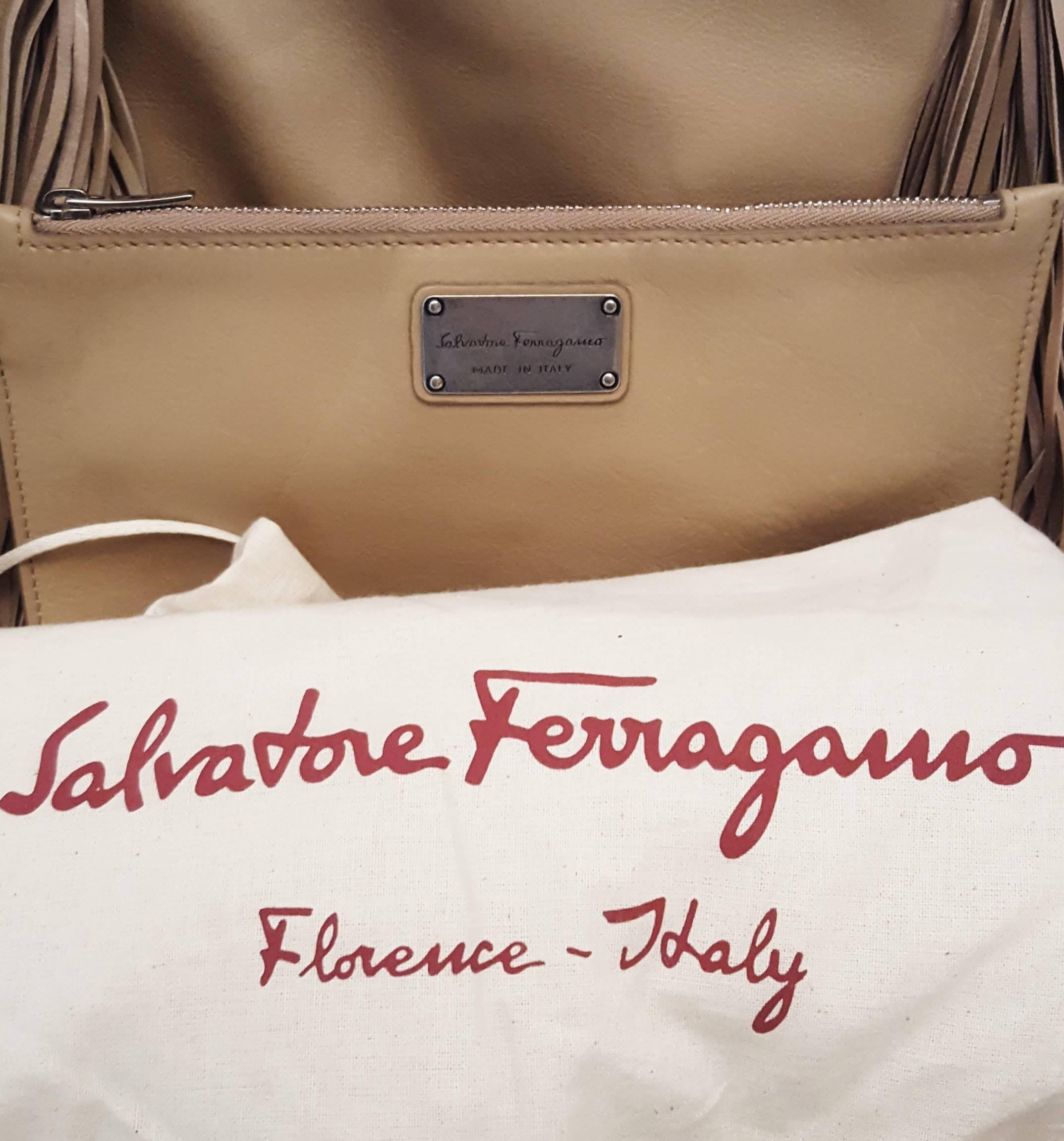Women's Salvatore Ferragamo Hobo Tote with Long All Around Bag Fringe For Sale
