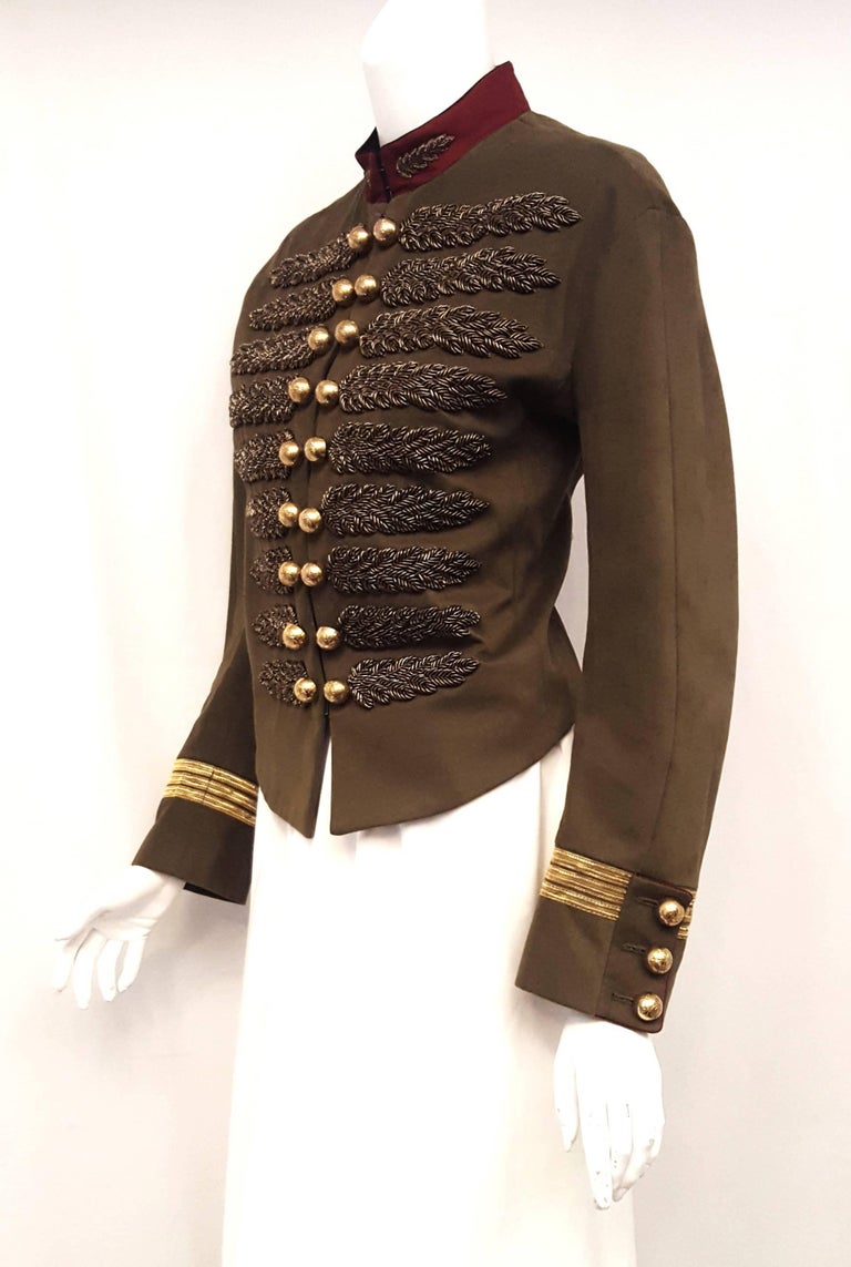 Gucci Prince Charming Green Military Style Jacket Intricate Metallic Embroidery at 1stDibs