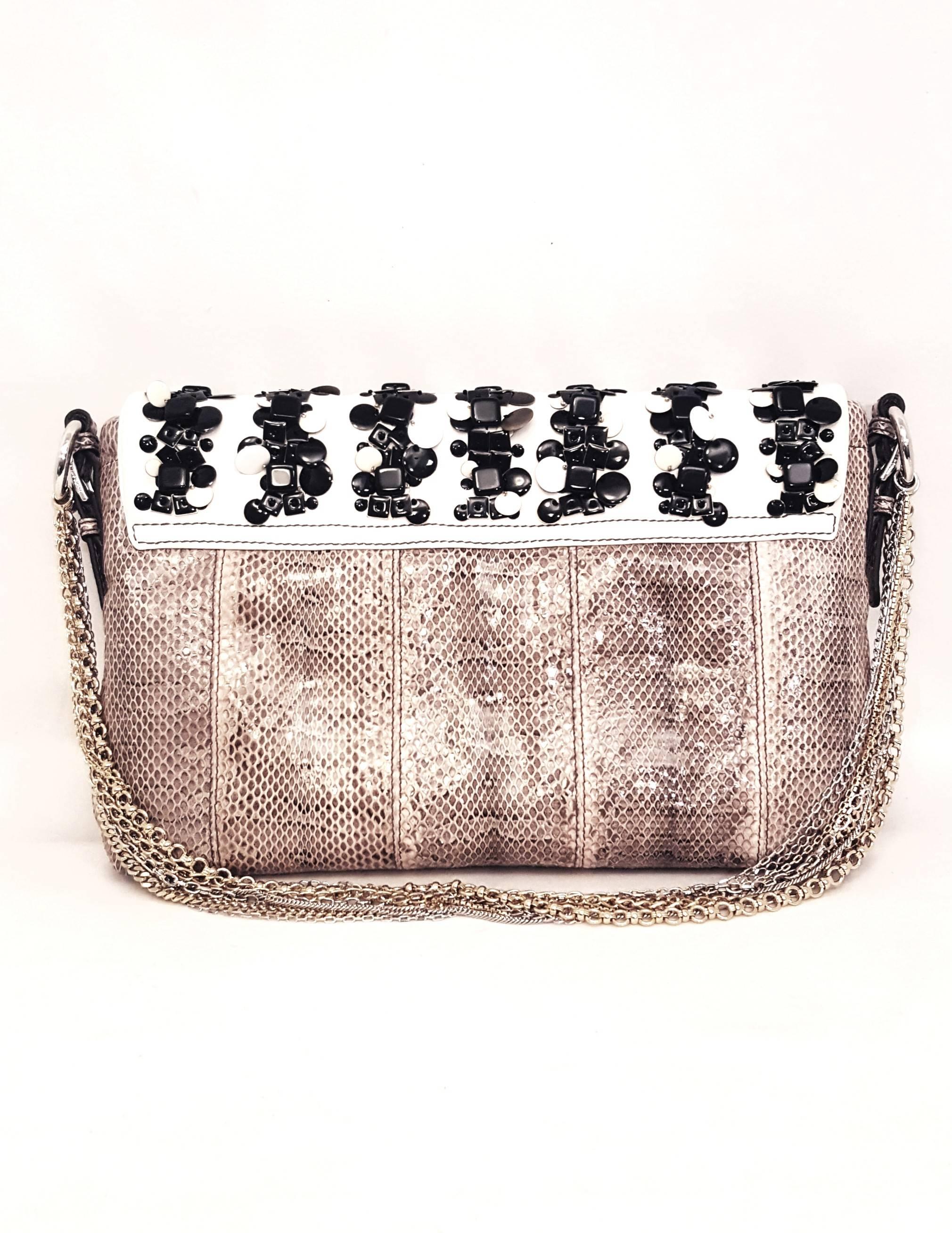 Gray Dolce & Gabbana Miss Vivienne Snakeskin Brown & Pink Multi Chain w/Ivory & Black
