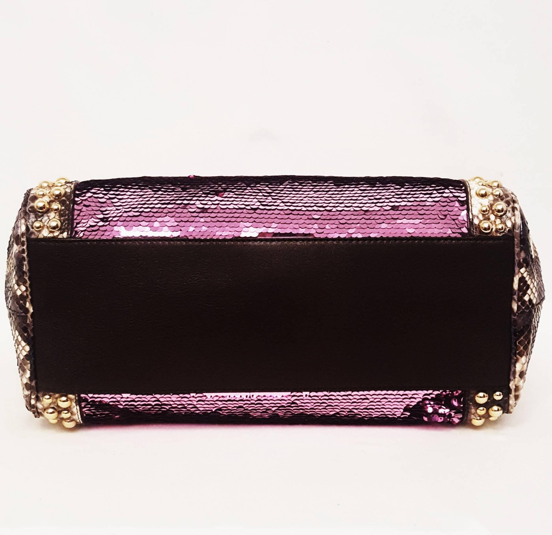 Women's Dolce & Gabbana Pink Sequin w/ Purple & Ivory Python Highlighted w/ Gold Studs