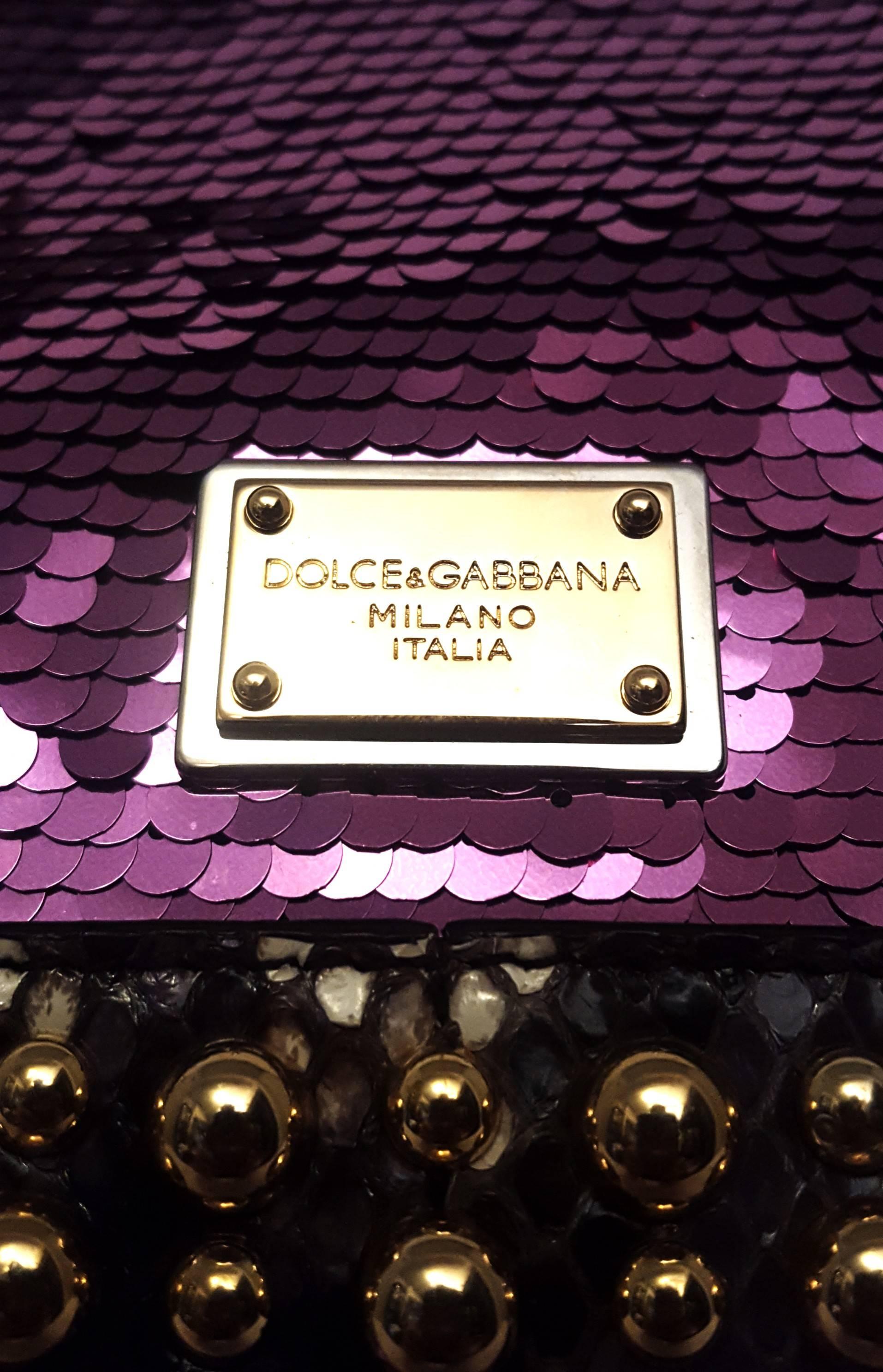 Dolce & Gabbana Pink Sequin w/ Purple & Ivory Python Highlighted w/ Gold Studs 1