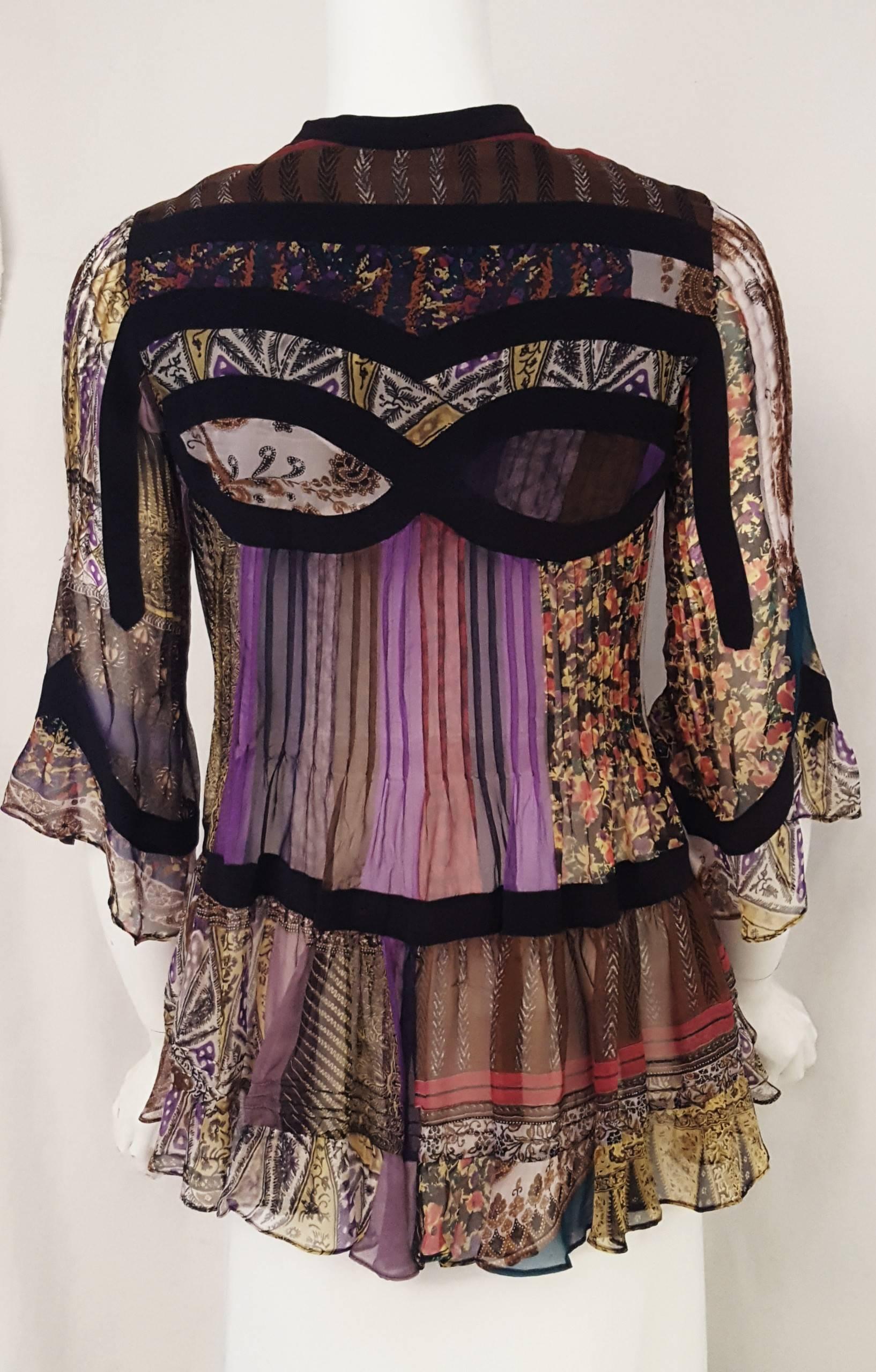Etro Silk Multi Print & Multicolor With Flared Sleeves Top In Excellent Condition In Palm Beach, FL