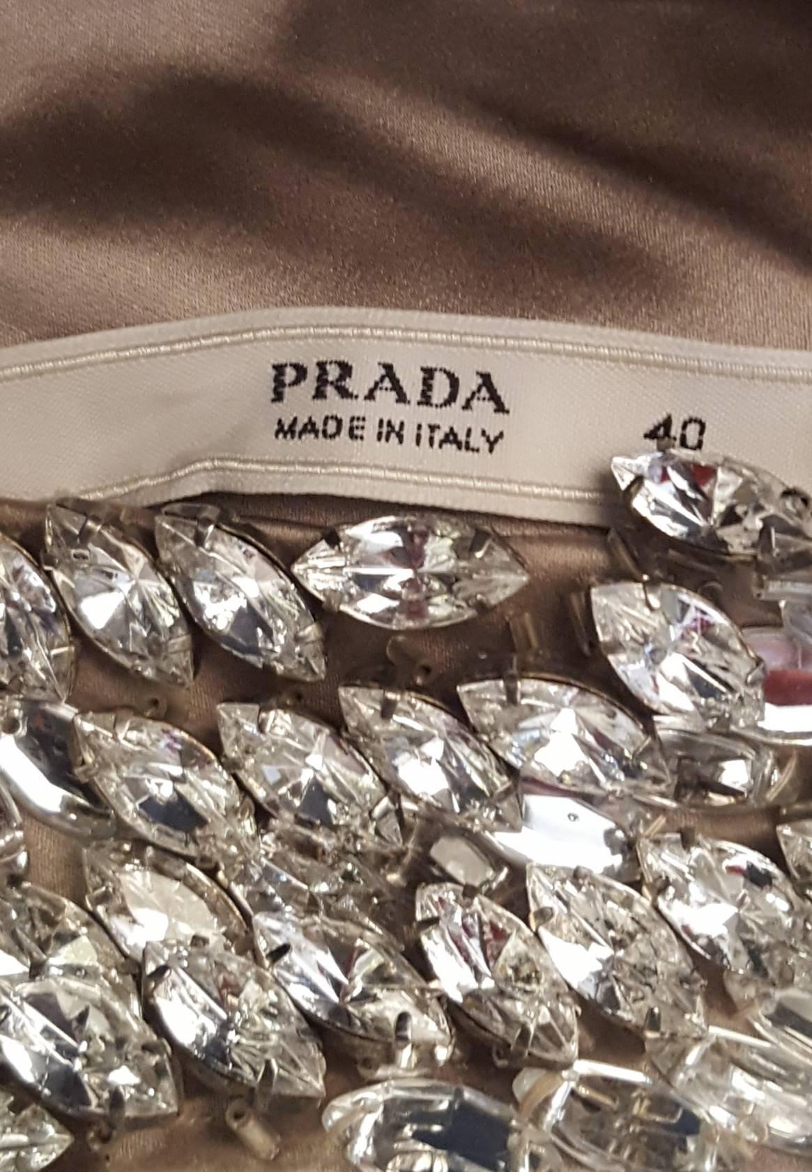 Women's Prada White & Taupe Satin w/ Marquis Shaped Crystal Decorated Top 40 EU