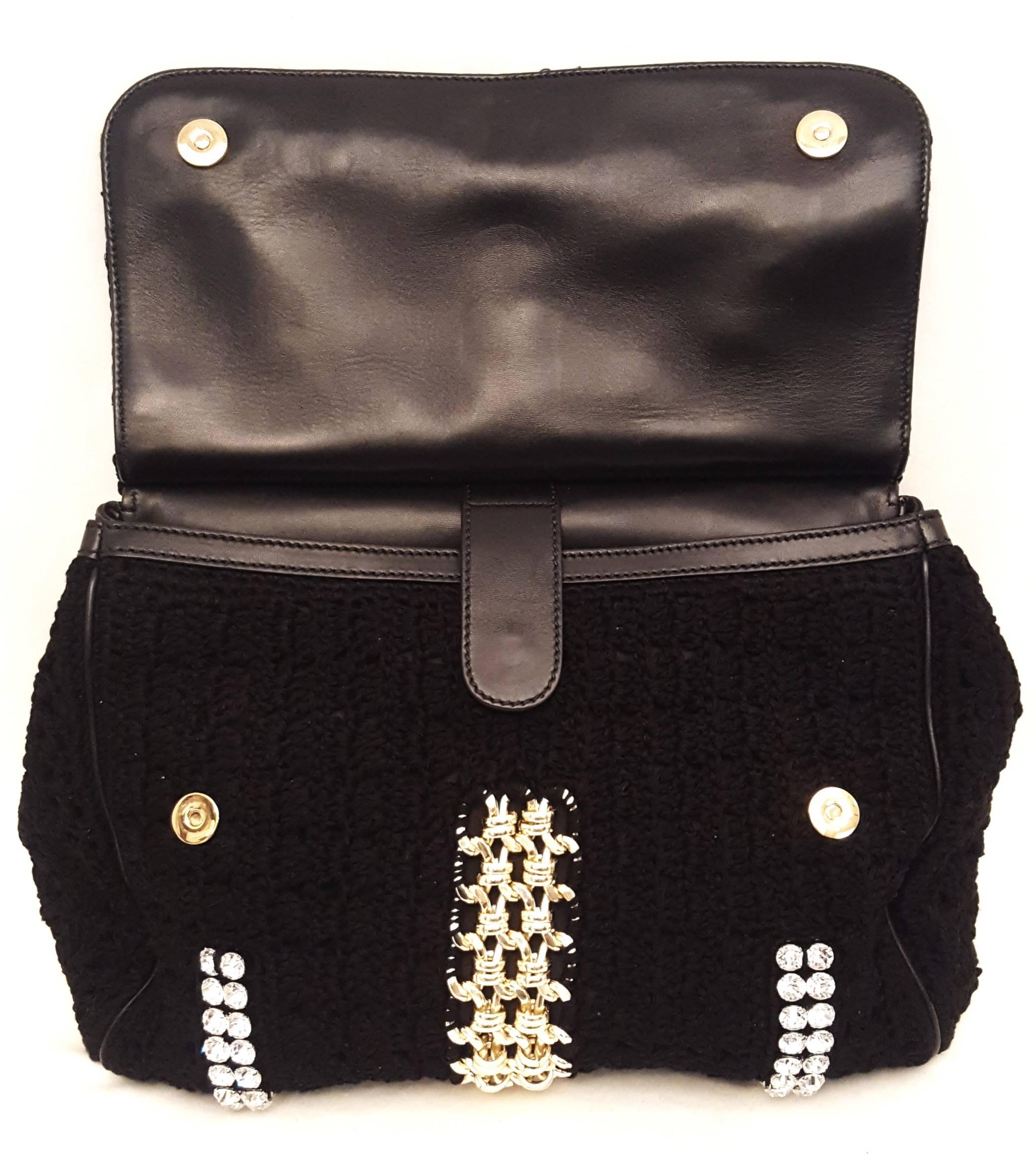 Dolce & Gabbana Black Crochet Crystal and Chain Decorated Top Handle Bag 3