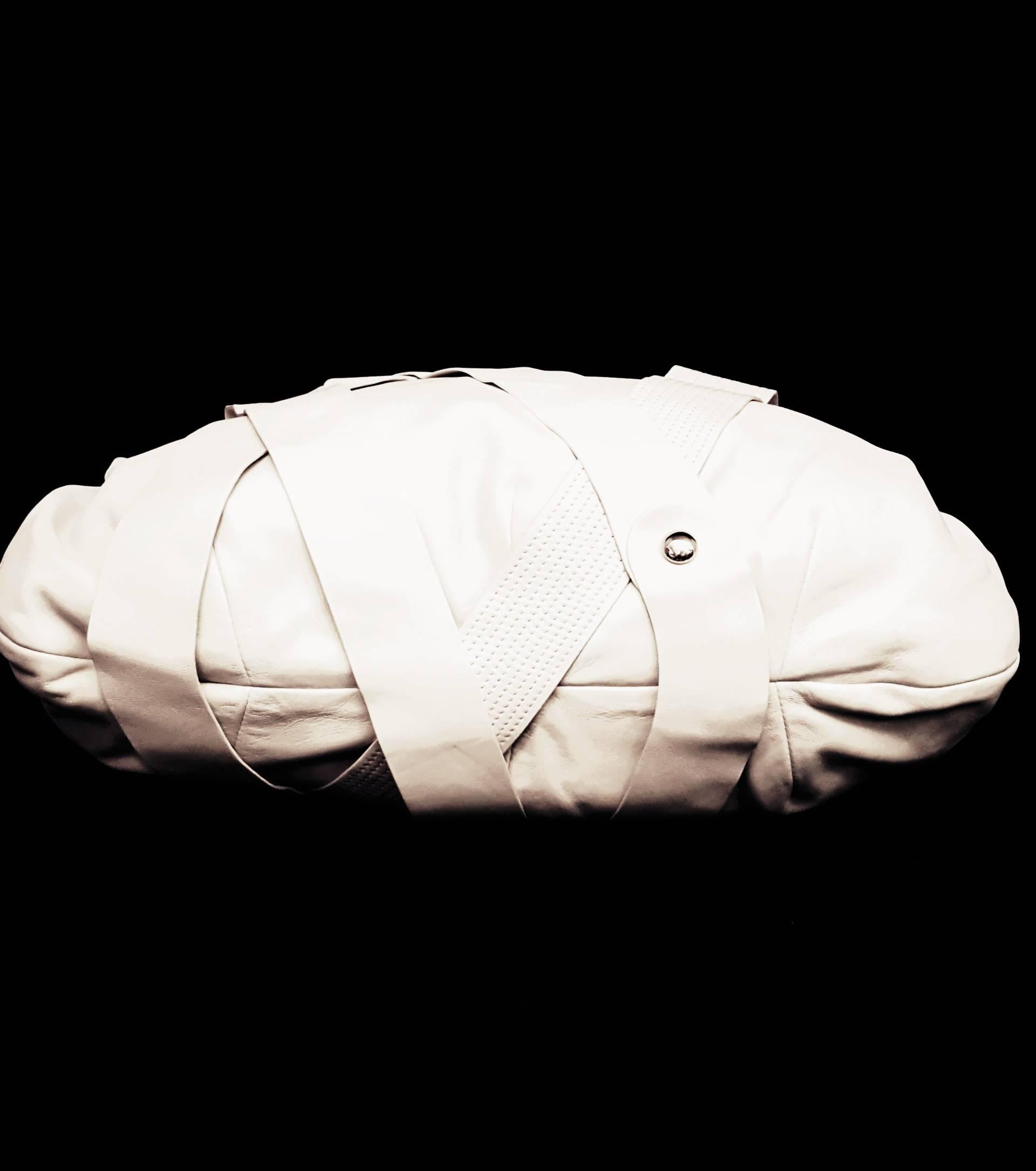 Beige Versace Ivory Leather Venita Bow Satchel From the 2009 Spring Collection For Sale
