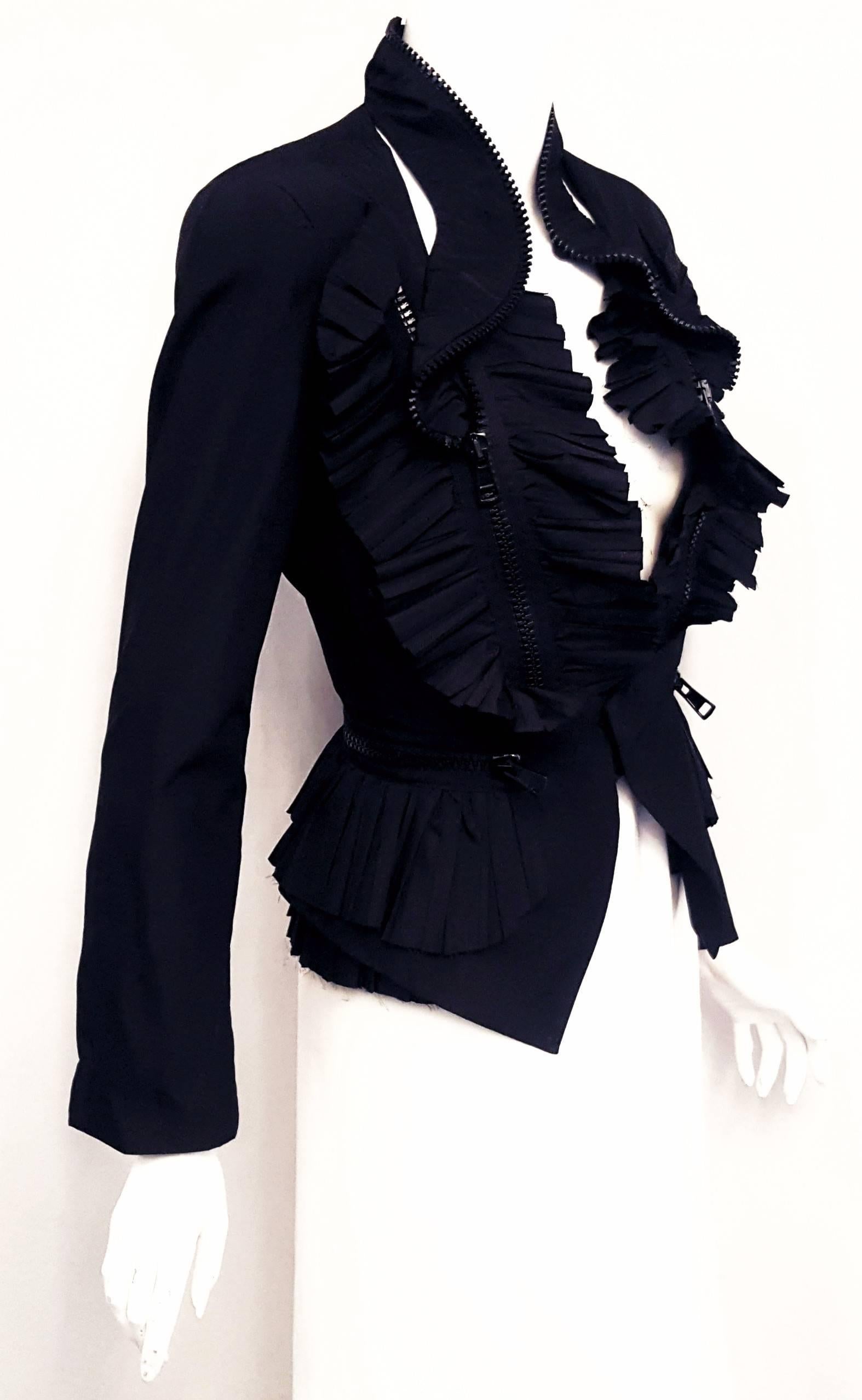 Givenchy Black Pleated Jacket with Multiple Zippers at Waist / Collar / Front In Excellent Condition In Palm Beach, FL