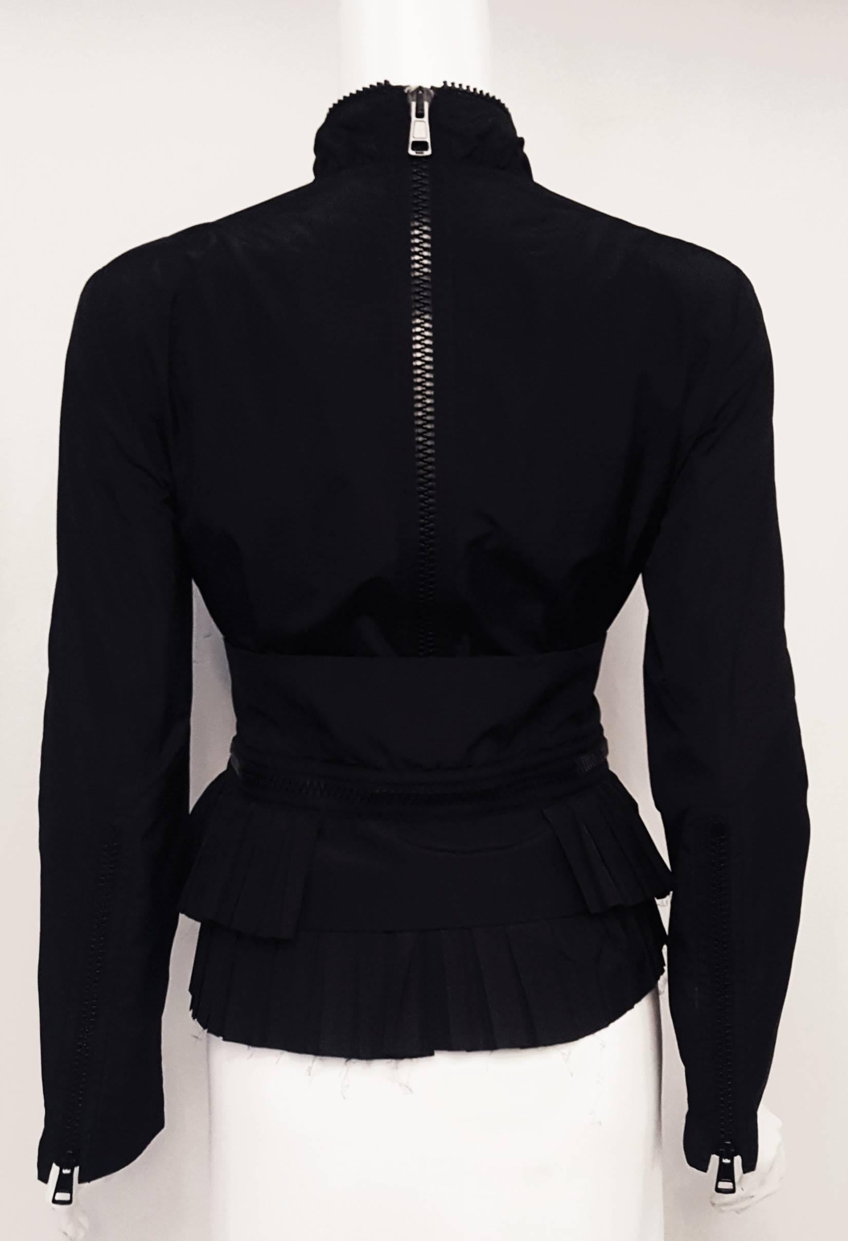 Givenchy Black Pleated Jacket with Multiple Zippers at Waist / Collar / Front 2