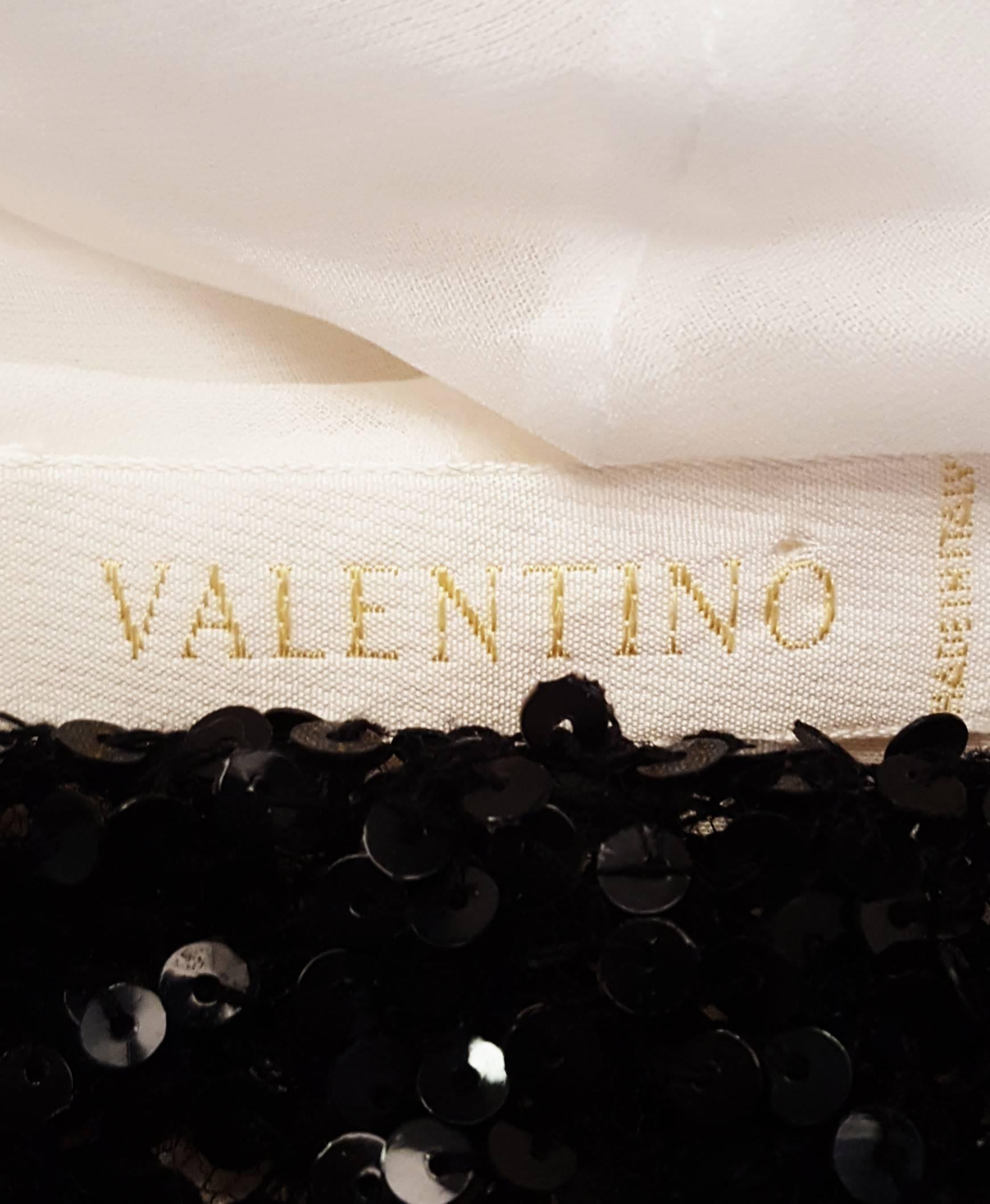 White Valentino Ivory Silk Long Sleeve Blouse with Black Sequined Bows Size 10 US For Sale