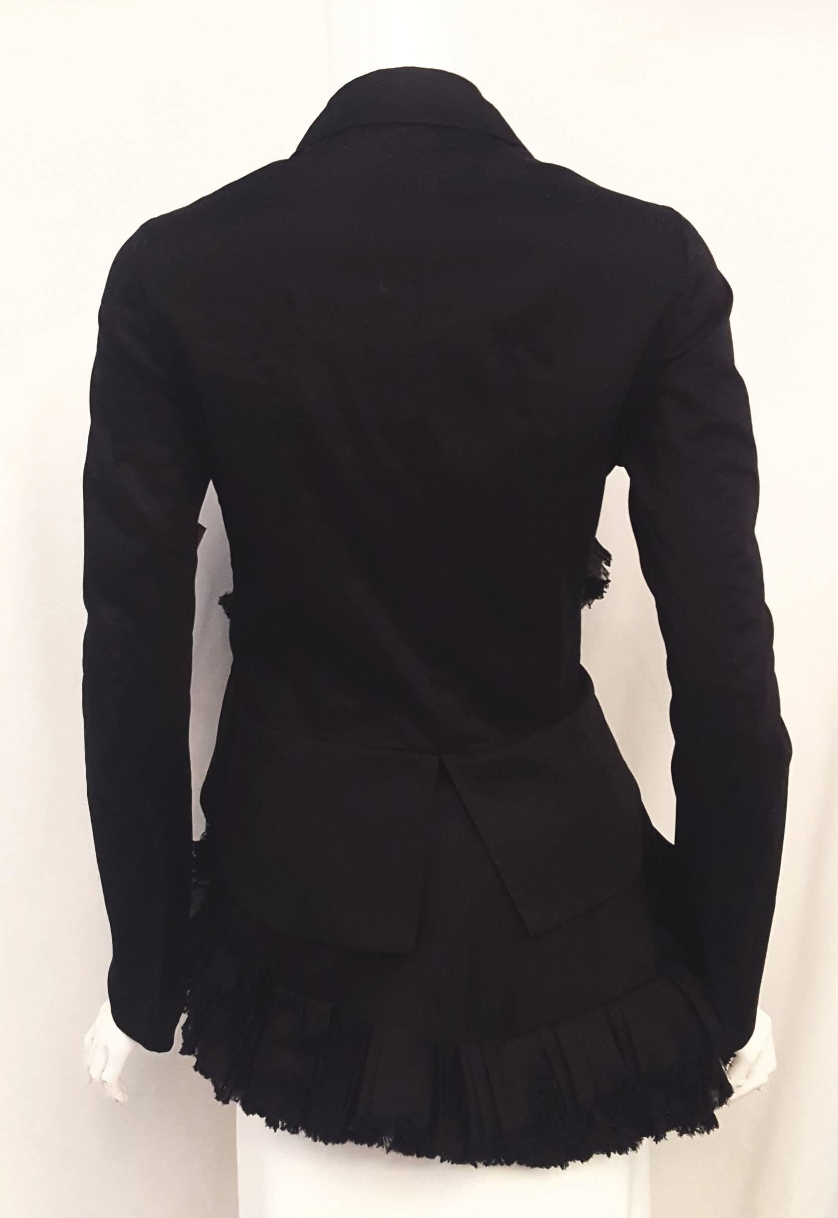 Marni Black Open Front Jacket Layered Pleated Ruffles w/Long Sleeves 40 EU In Excellent Condition For Sale In Palm Beach, FL