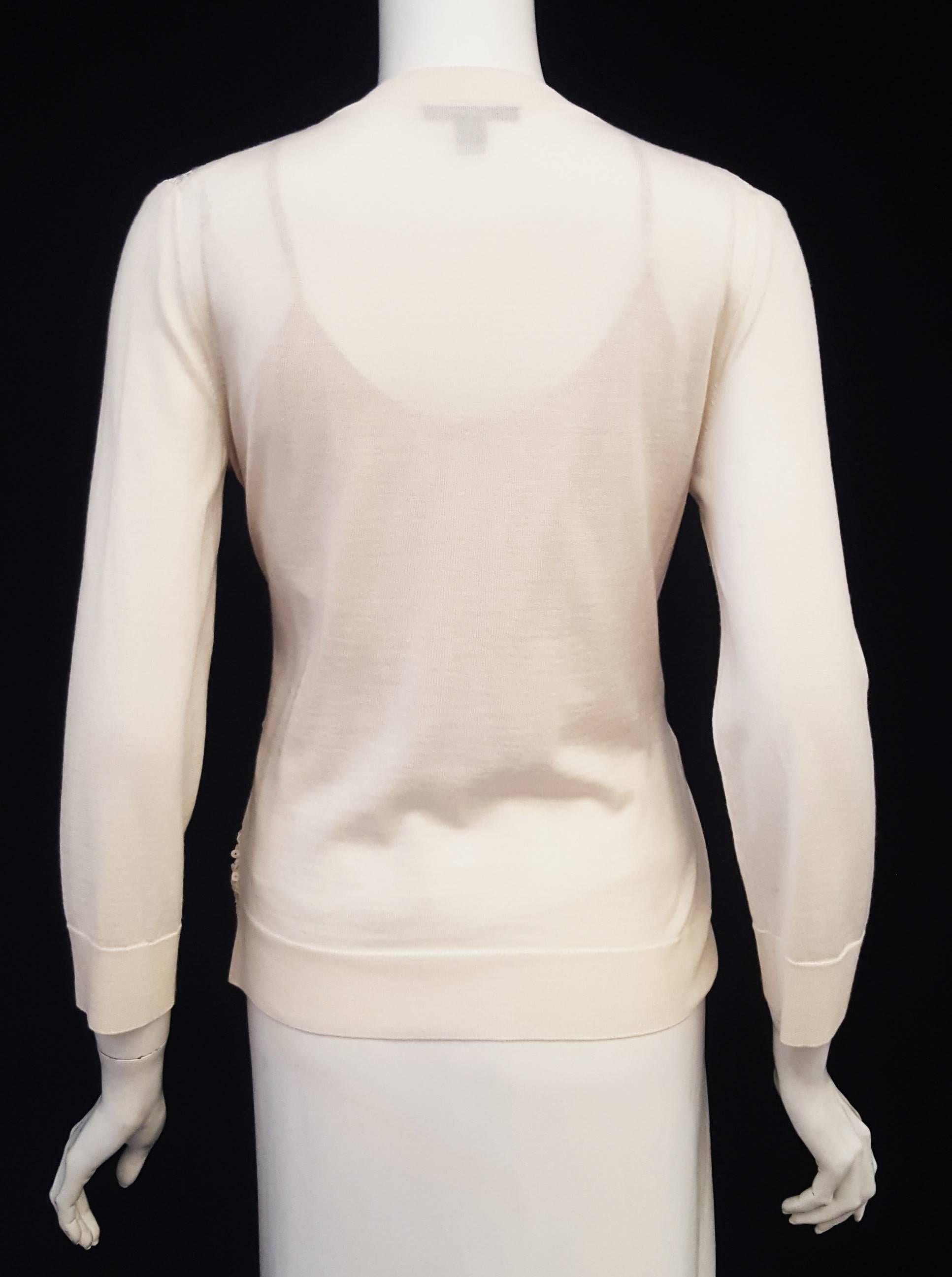 Women's Louis Vuitton Ivory Sequin Long Sleeve Wool & Silk Crew Neck Top Size Medium For Sale