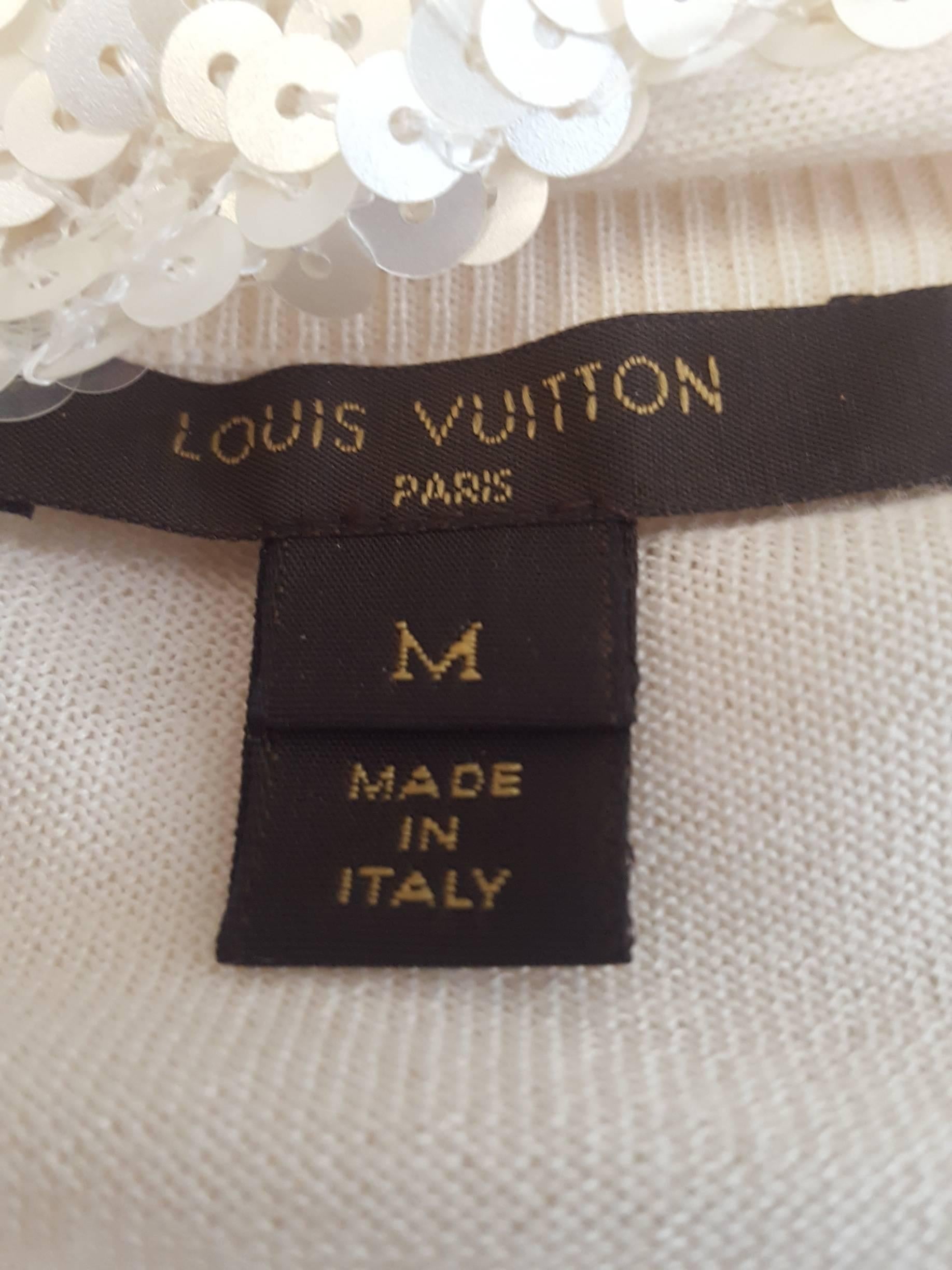 Louis Vuitton Ivory Sequin Long Sleeve Wool & Silk Crew Neck Top Size Medium For Sale 1