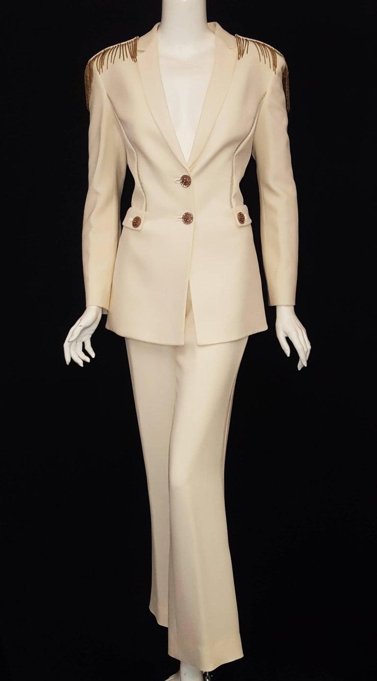 Va Voom Versace Cream Pant Suit Milan Fashion Week Autumn/Winter 2014