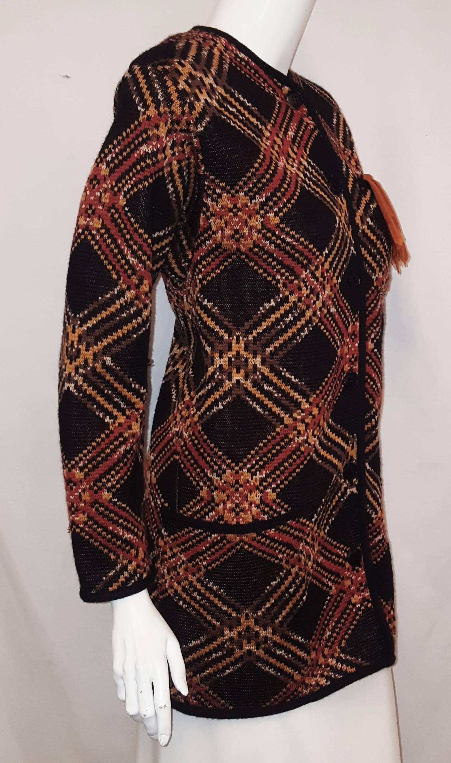 Saint Laurent Rive Gauche Wool Multi Knitted Long Jacket  In Excellent Condition For Sale In Palm Beach, FL