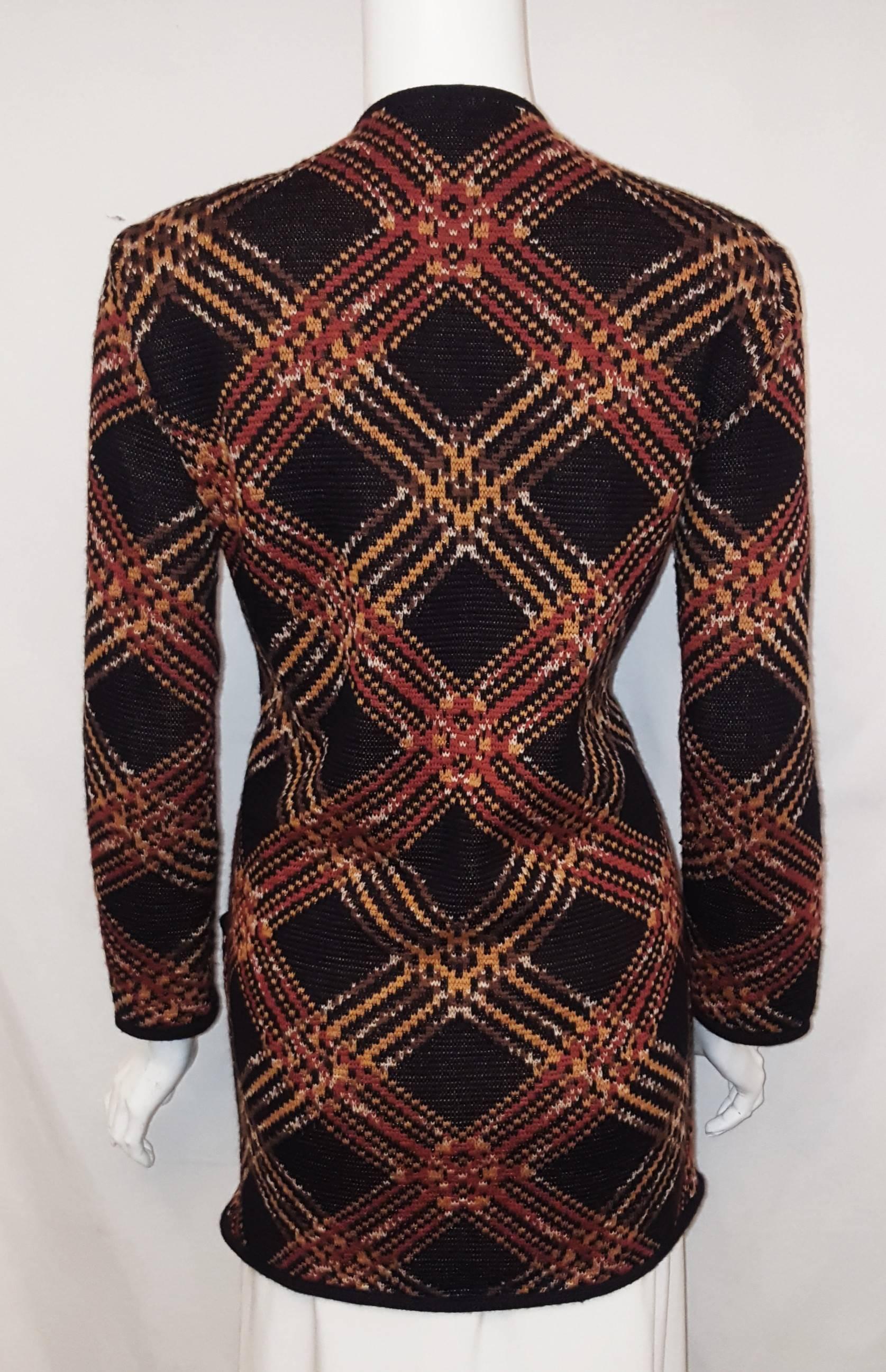Black Saint Laurent Rive Gauche Wool Multi Knitted Long Jacket  For Sale