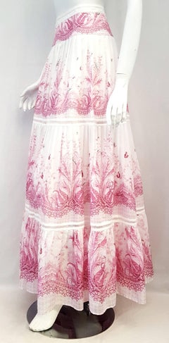 Roberto Cavalli Pink & White Pleated Cotton Voile Long Skirt