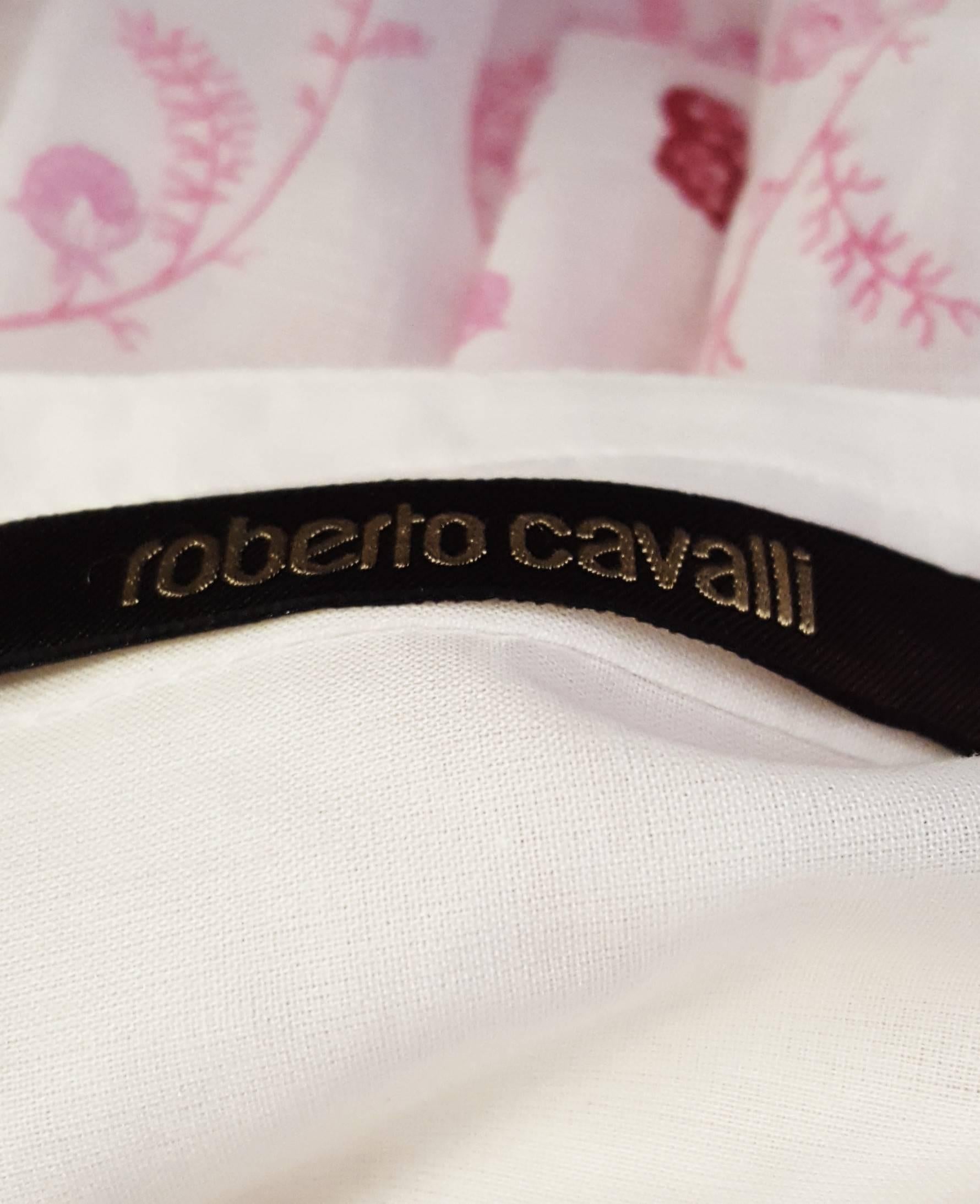 Women's Roberto Cavalli Pink & White Pleated Cotton Voile Long Skirt