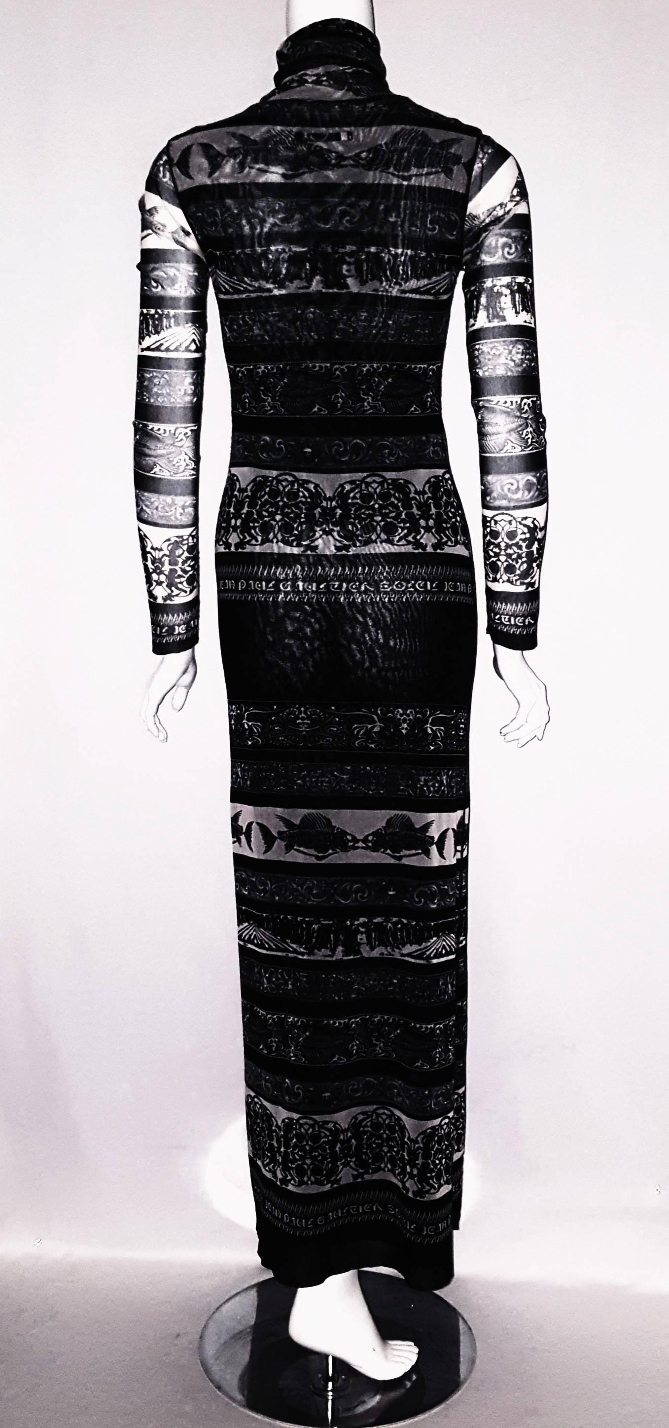 Gray Jean Paul Gaultier Soleil Bodycon Black, Grey & Beige Mesh Abstract Print 