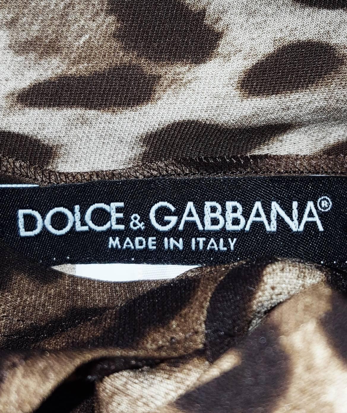 Black Dolce & Gabbana Silk Leopard Print in Brown & Beige Hues Wrap Blouse 46 EU For Sale