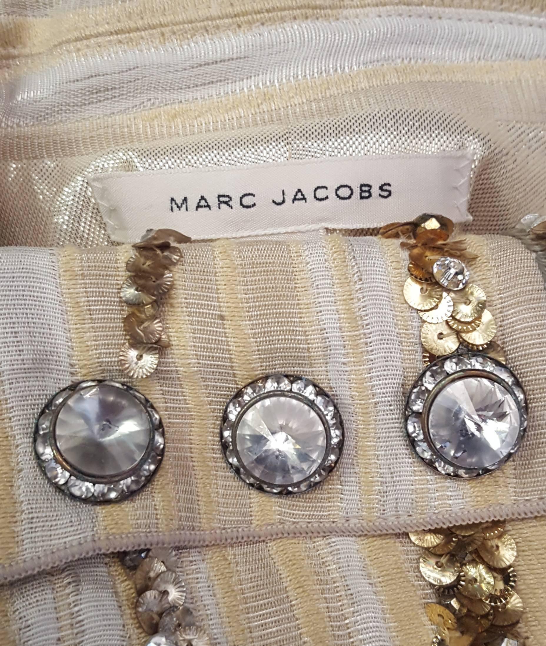 Women's Marc Jacobs Gold & Silver Tone Sequined Brocade Notch Collar Jacket Size 10 US For Sale