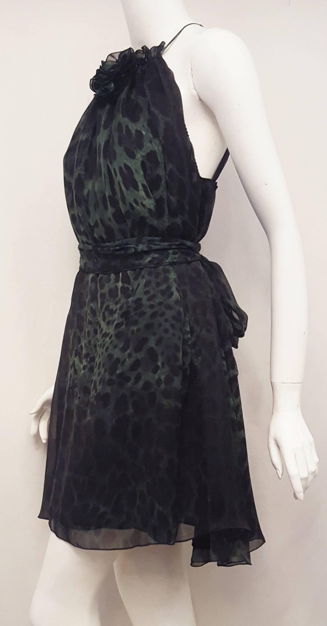 green leopard silk dress
