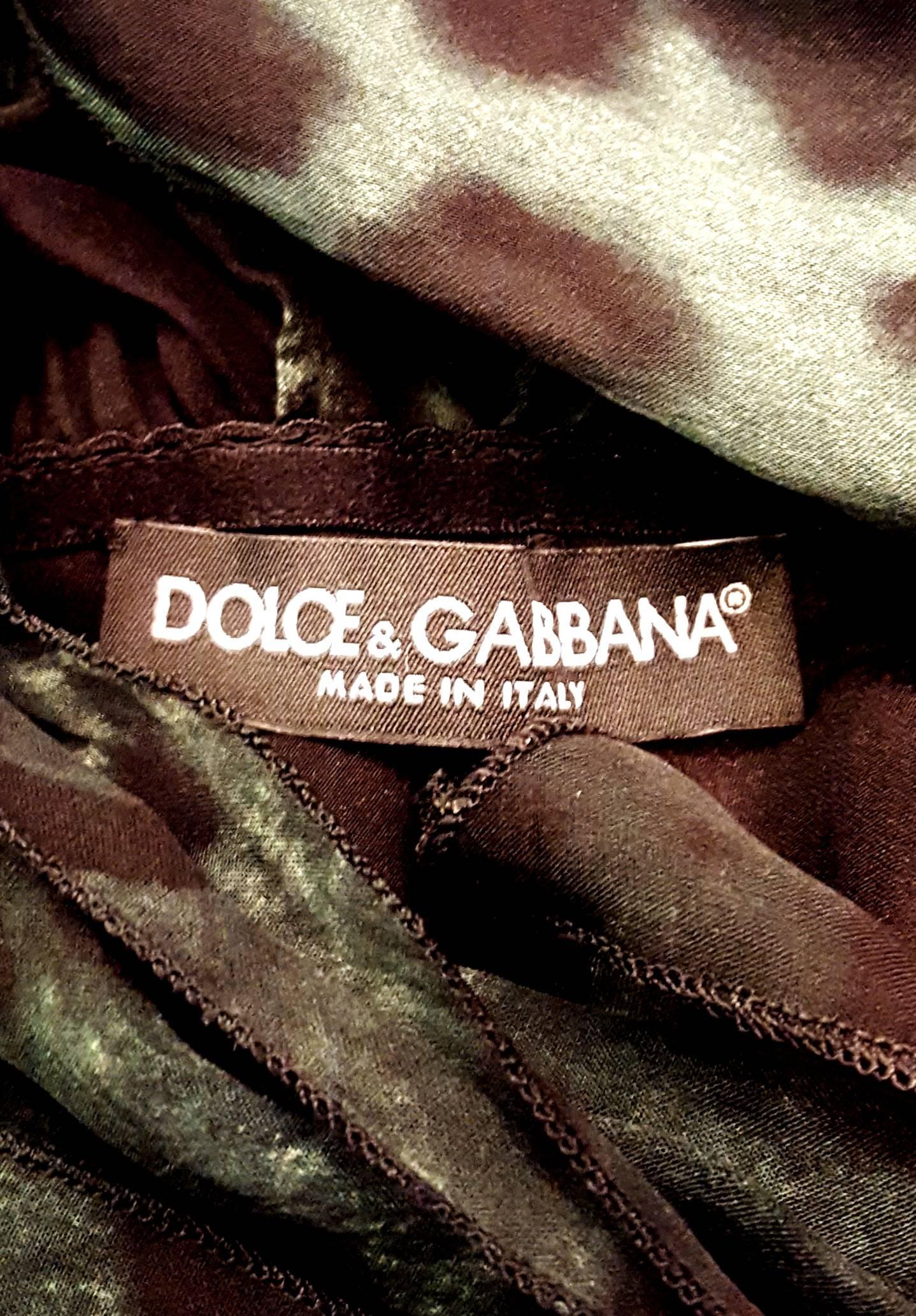 Women's Dolce & Gabbana Green & Black Silk Leopard Print w/ Flower Ornament Dress 44 EU For Sale