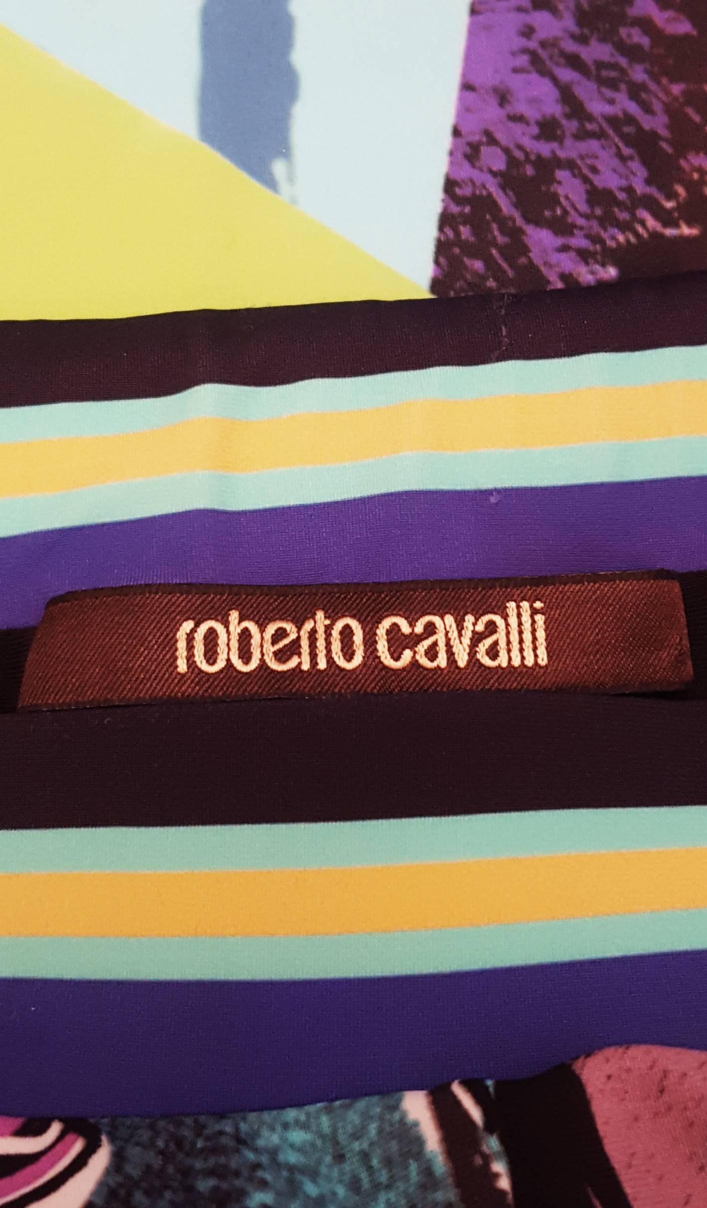 Women's Roberto Cavalli Modern Floral Print Multi Color Strap Short Dress 