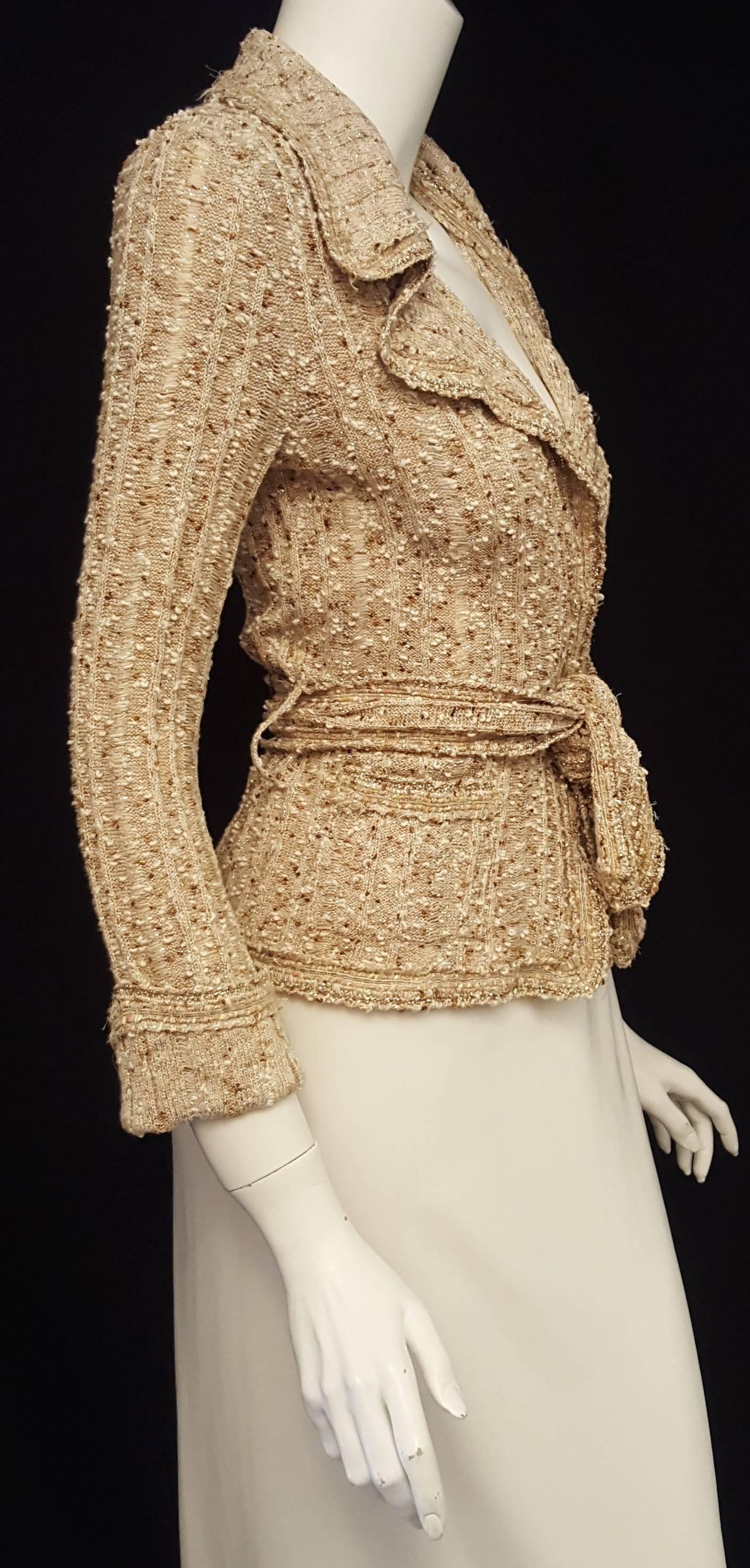 Women's Chanel Beige, Copper & Gold Tone Cotton Blend Knit Sweater Jacket from Spring 06