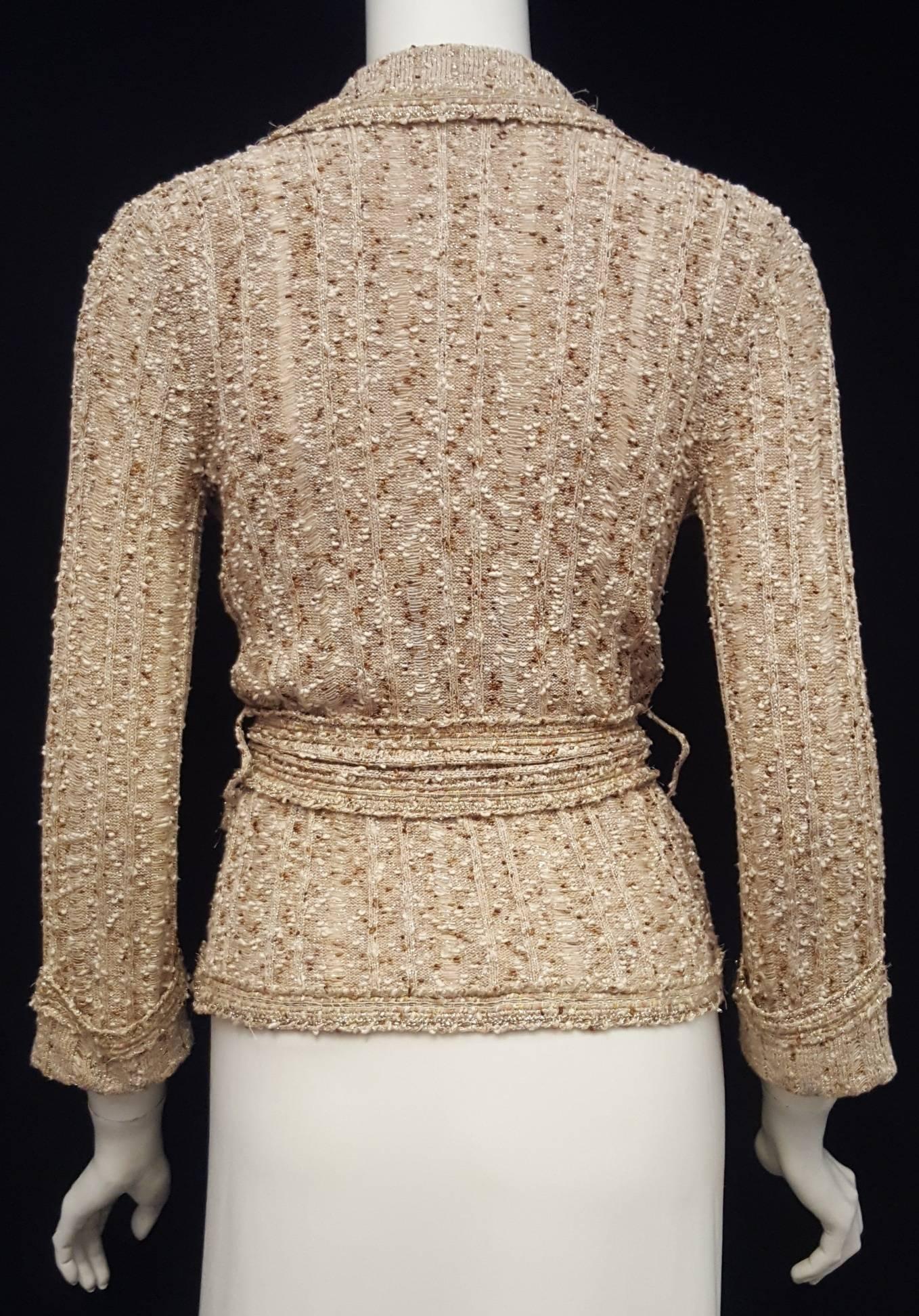 Chanel Beige, Copper & Gold Tone Cotton Blend Knit Sweater Jacket from Spring 06 1