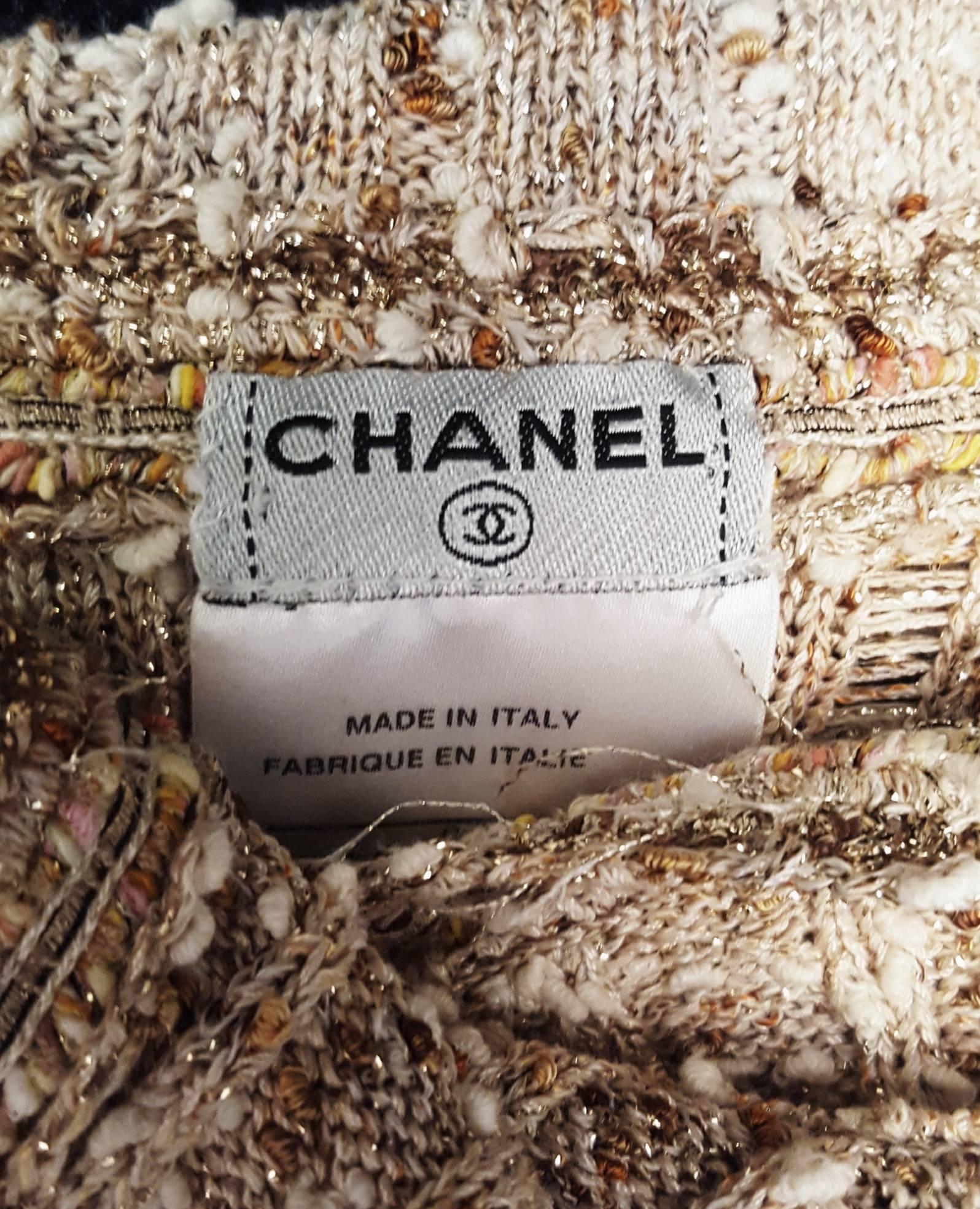 Chanel Beige, Copper & Gold Tone Cotton Blend Knit Sweater Jacket from Spring 06 2