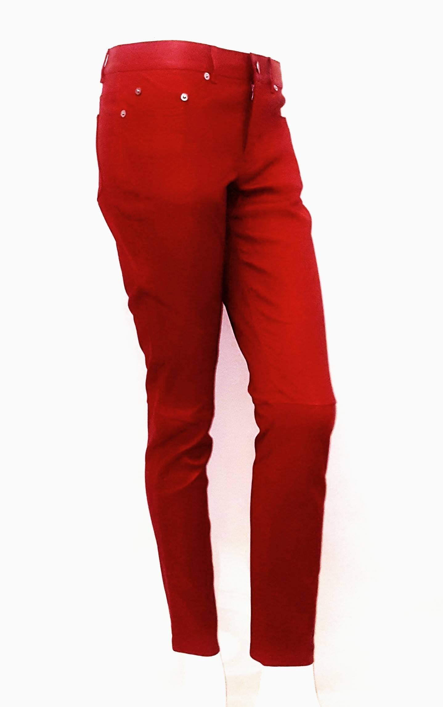 Women's Saint Laurent Red Lambskin Leather Slightly Stretchy Jeans 