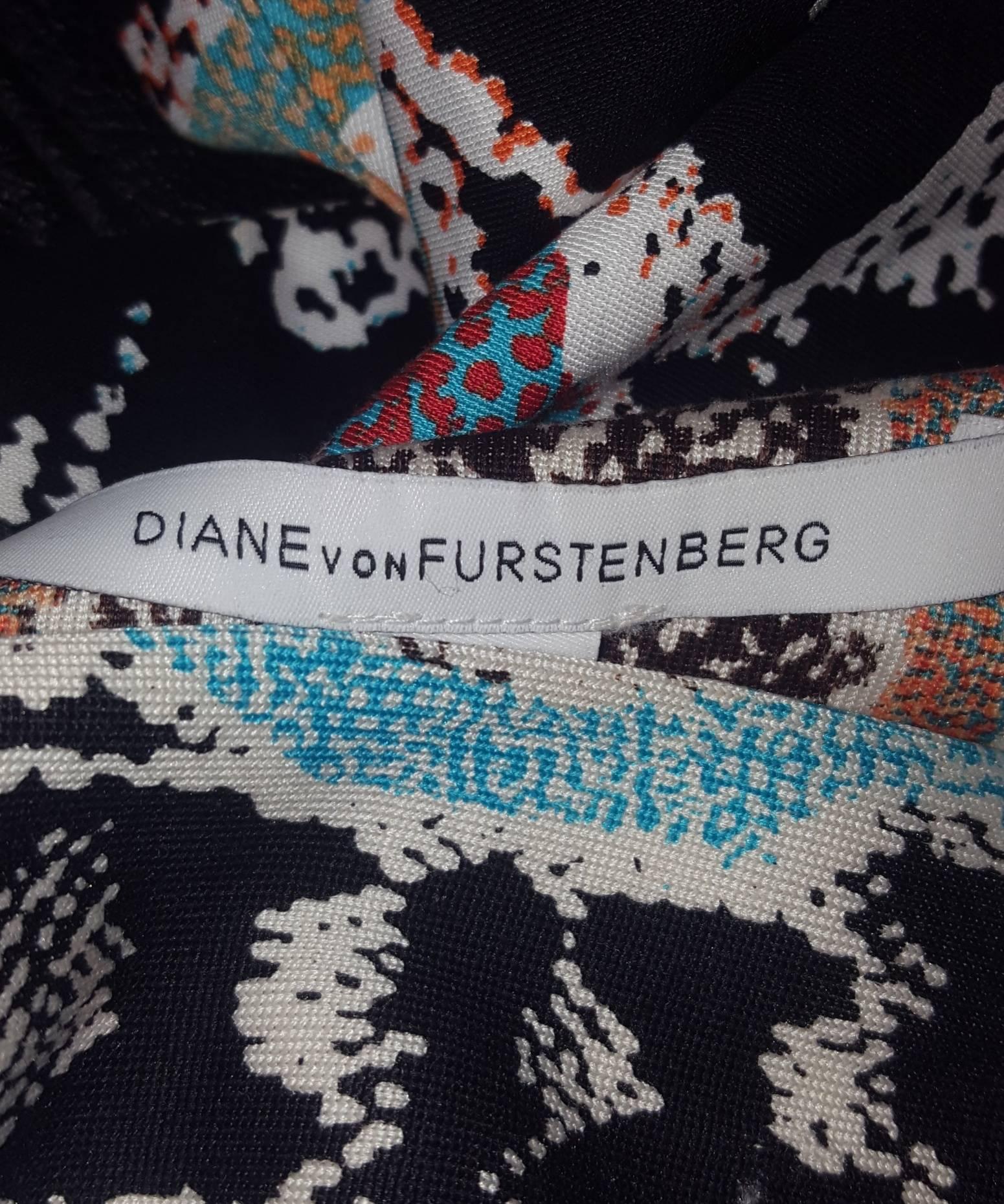 Diane von Furstenberg Classic Wrap Dress Multicolor Print Dress 3/4 Sleeves  1