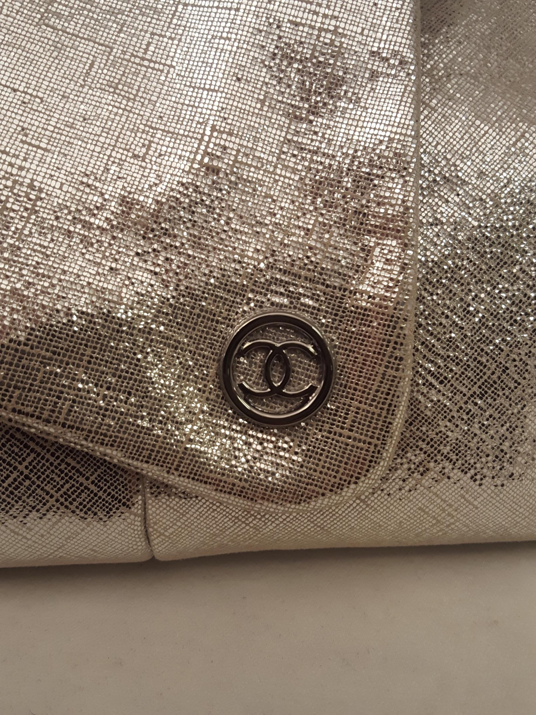 Chanel Champagne Color  Metallic Lame Mini Hobo Bag with Two Flaps for Closure In Excellent Condition In Palm Beach, FL