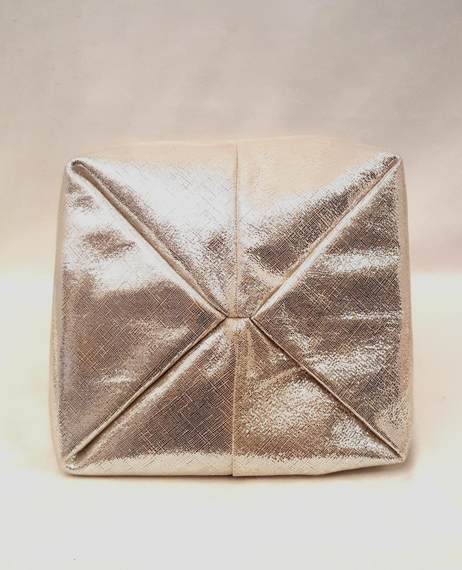 Beige Chanel Champagne Color  Metallic Lame Mini Hobo Bag with Two Flaps for Closure