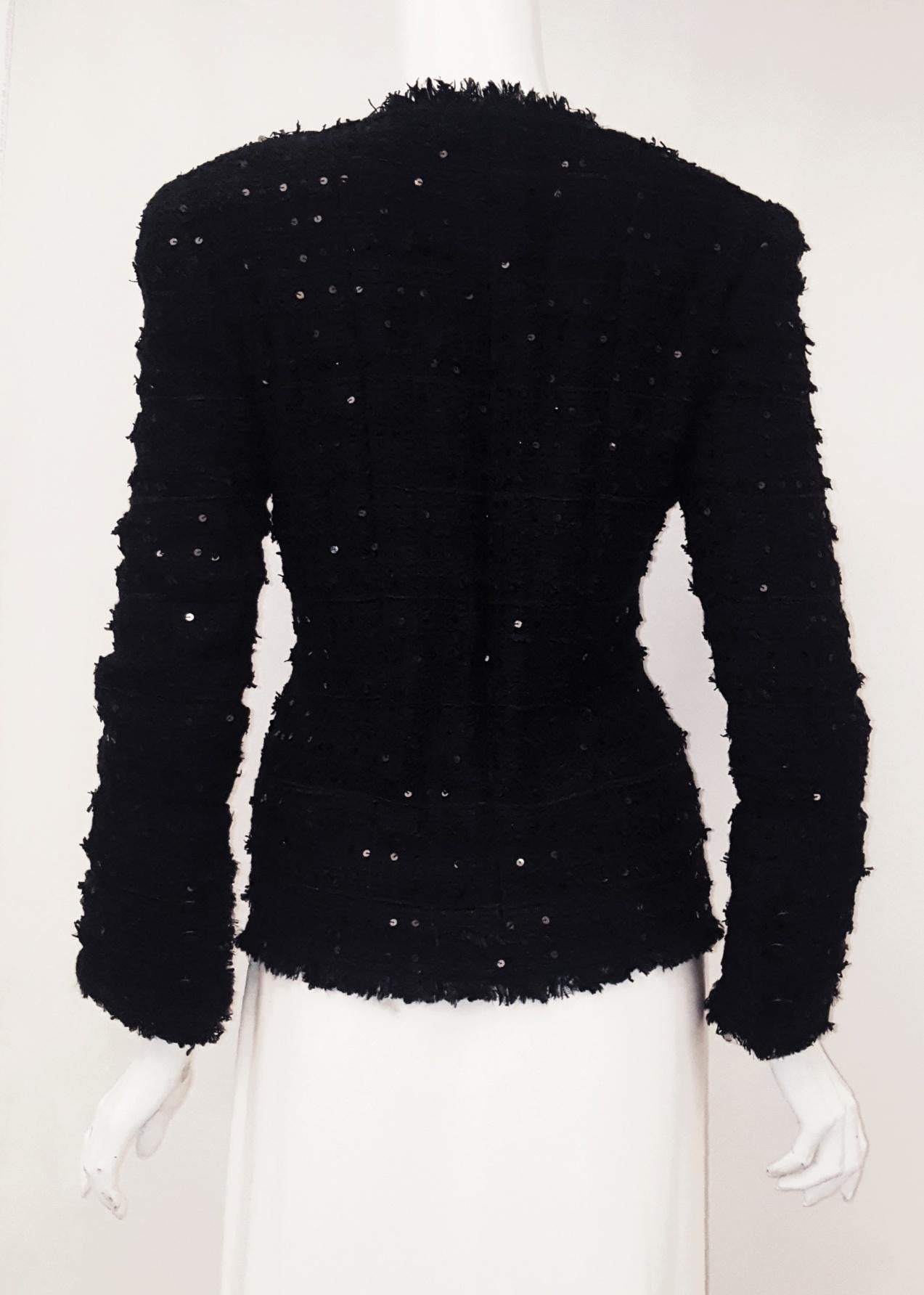 Chanel Black Tweed Sequin Jacket  In Excellent Condition In Palm Beach, FL