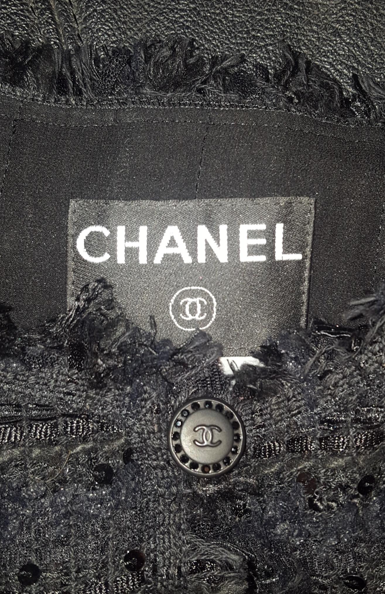 Chanel Black Tweed Sequin Jacket  2