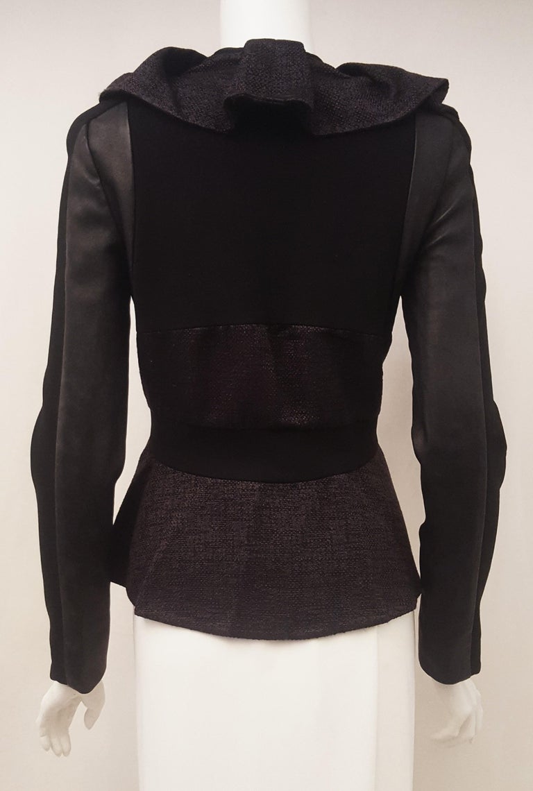 Valentino Black Wool and Silk Ruffle Jacket With Lambskin Leather ...