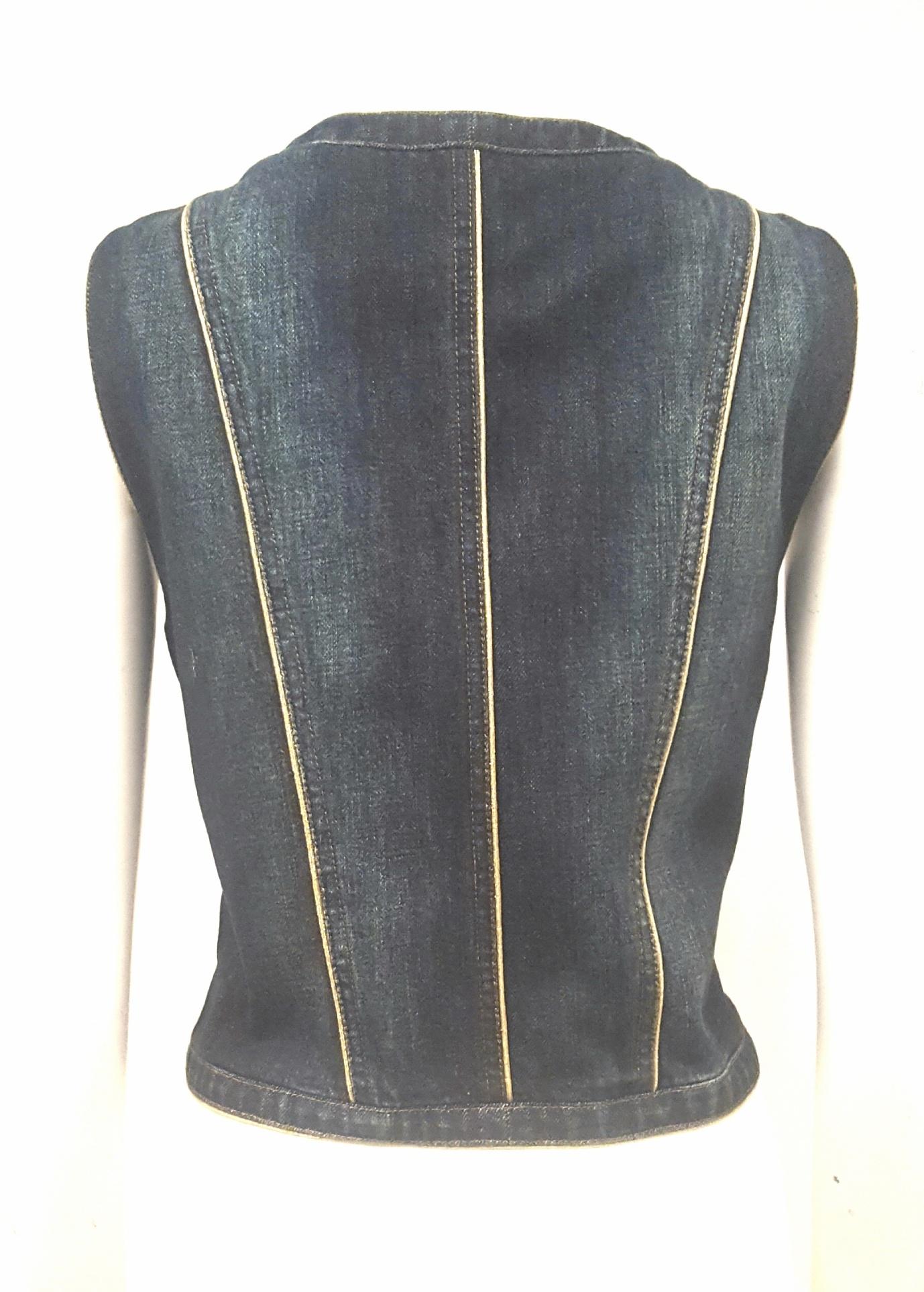 Black Chanel Denim Vest with Gold Tone Cord Trim 
