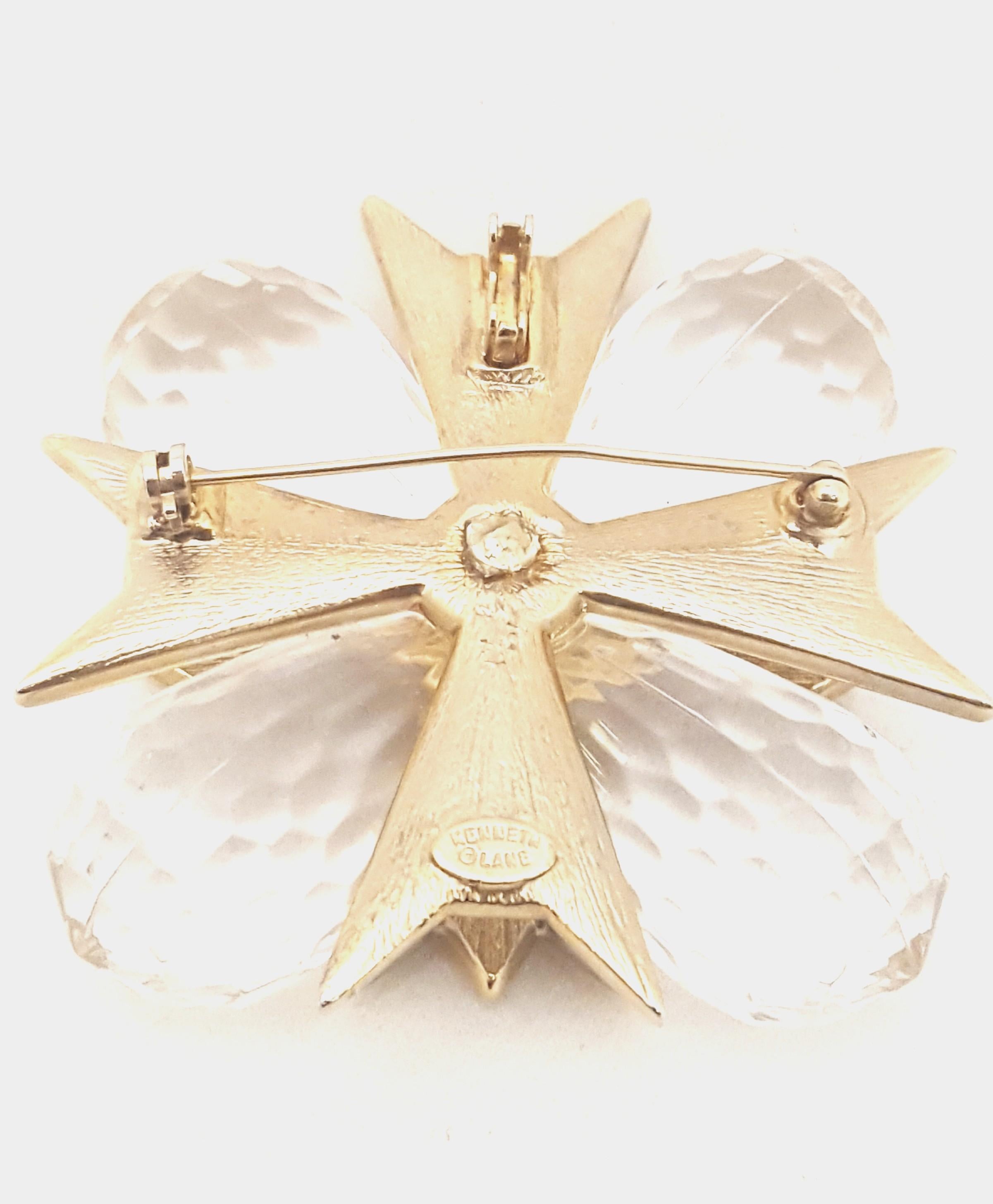 Kenneth Lane Lucite Briolettes Maltese Cross Brooch 1