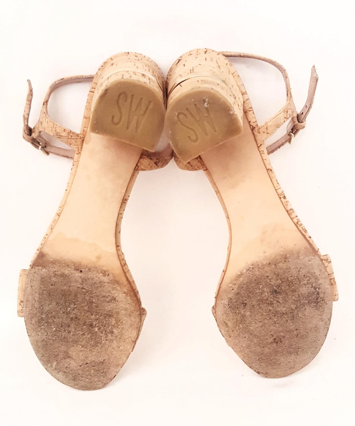 Beige Stuart Weitzman Solo Natural Tone Cork High Heel Sandals