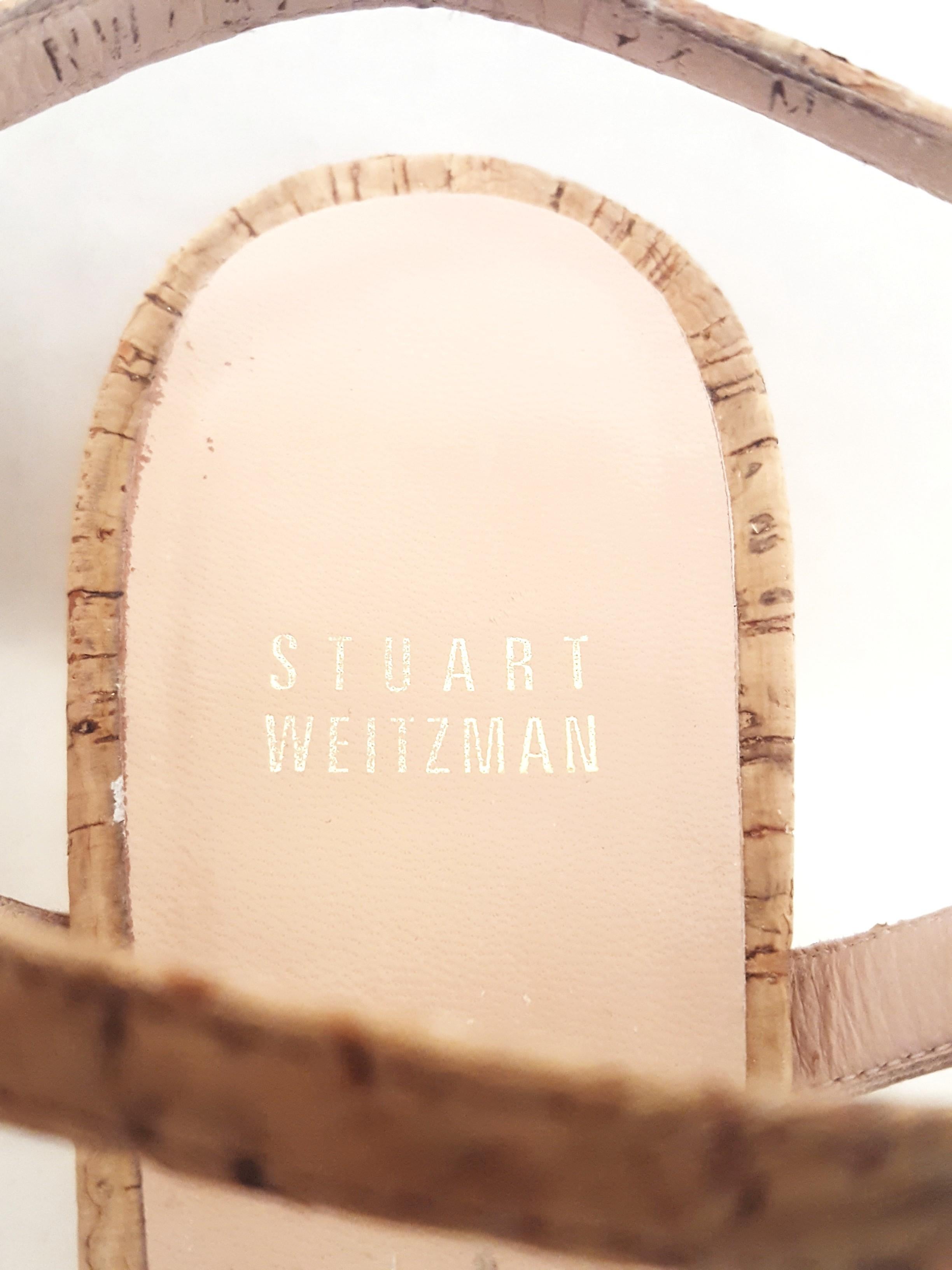 Stuart Weitzman Solo Natural Tone Cork High Heel Sandals In Excellent Condition In Palm Beach, FL