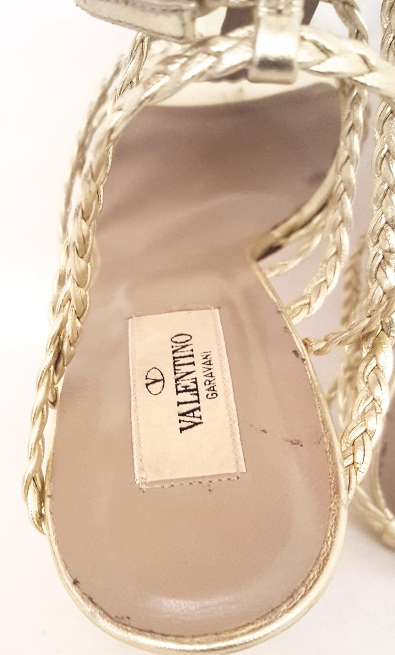 Valentino Gold Tone Braided Strappy Open Toe Sandals For Sale 2